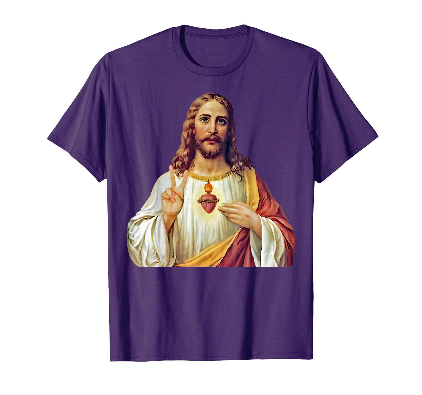 Jesus Christ Sacred Heart Peace Sign Portrait T-Shirt
