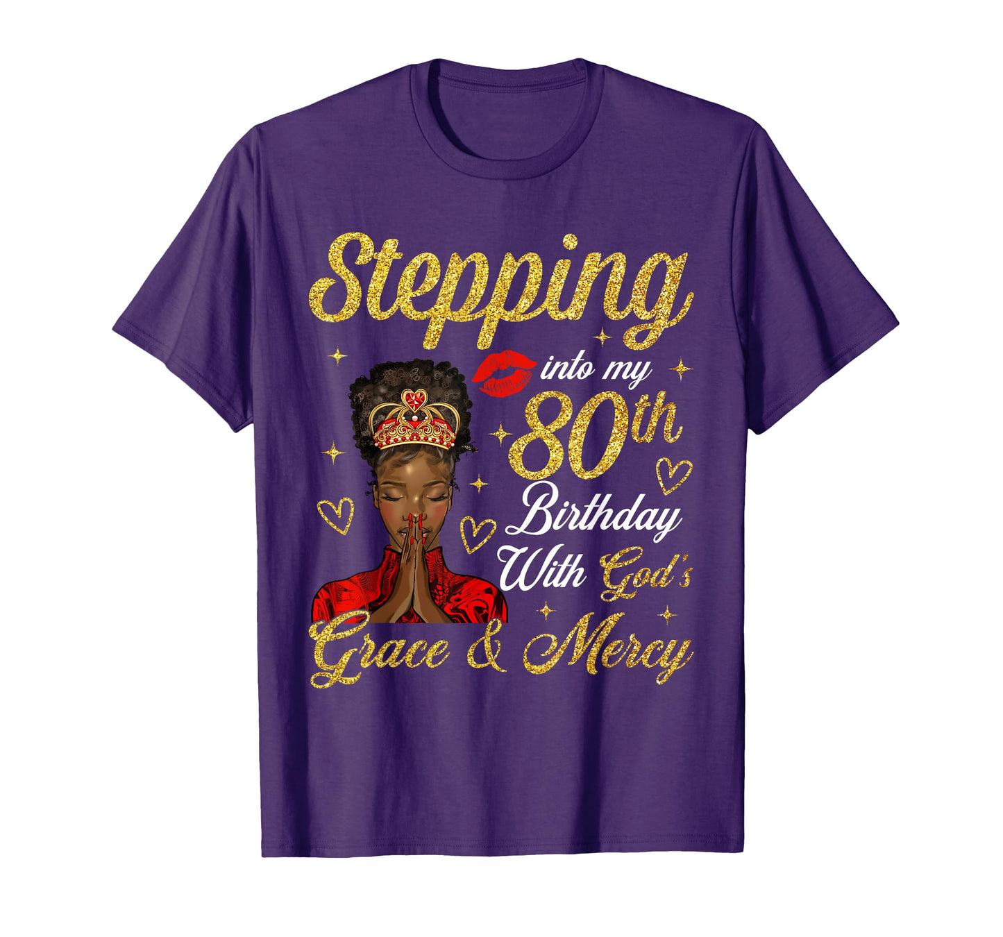Stepping Into 80th Birthday Afro Black Woman Christian Bday T-Shirt