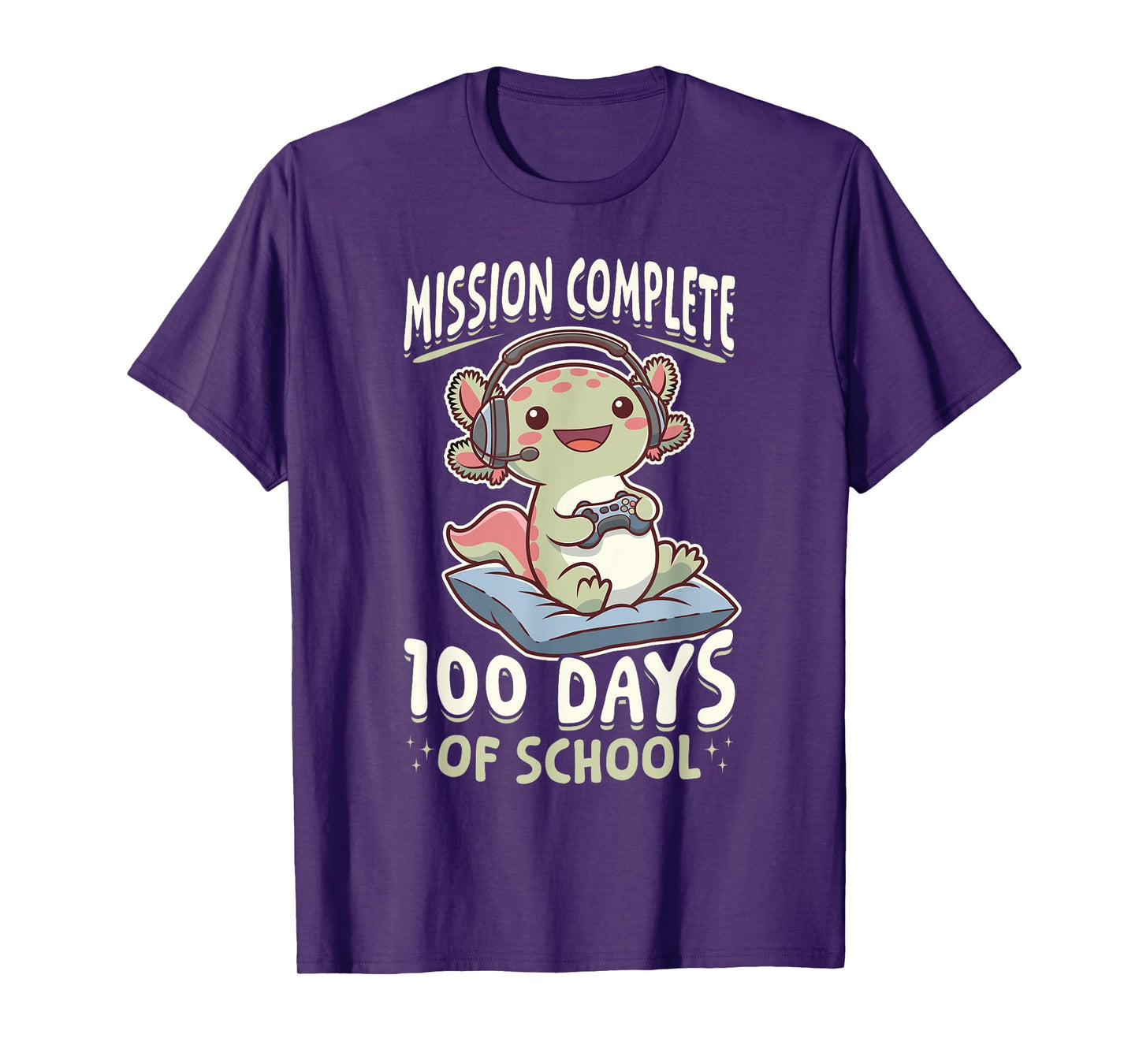 Funny Gamer Axolotl Kawaii Mission Complete 100 Days of T-Shirt