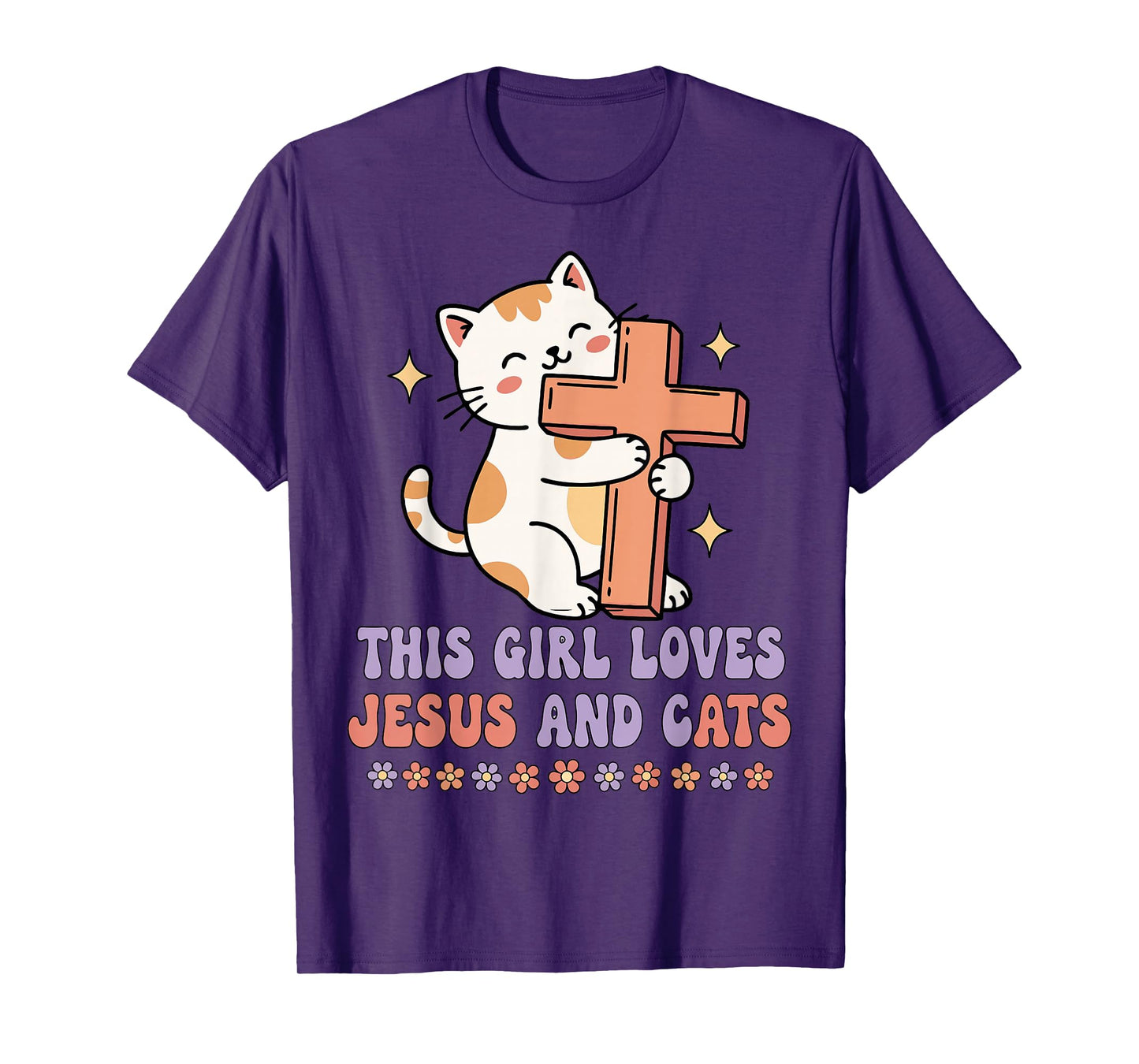 Christian This Girl Loves Jesus and Cats Cat Hugging Cross T-Shirt