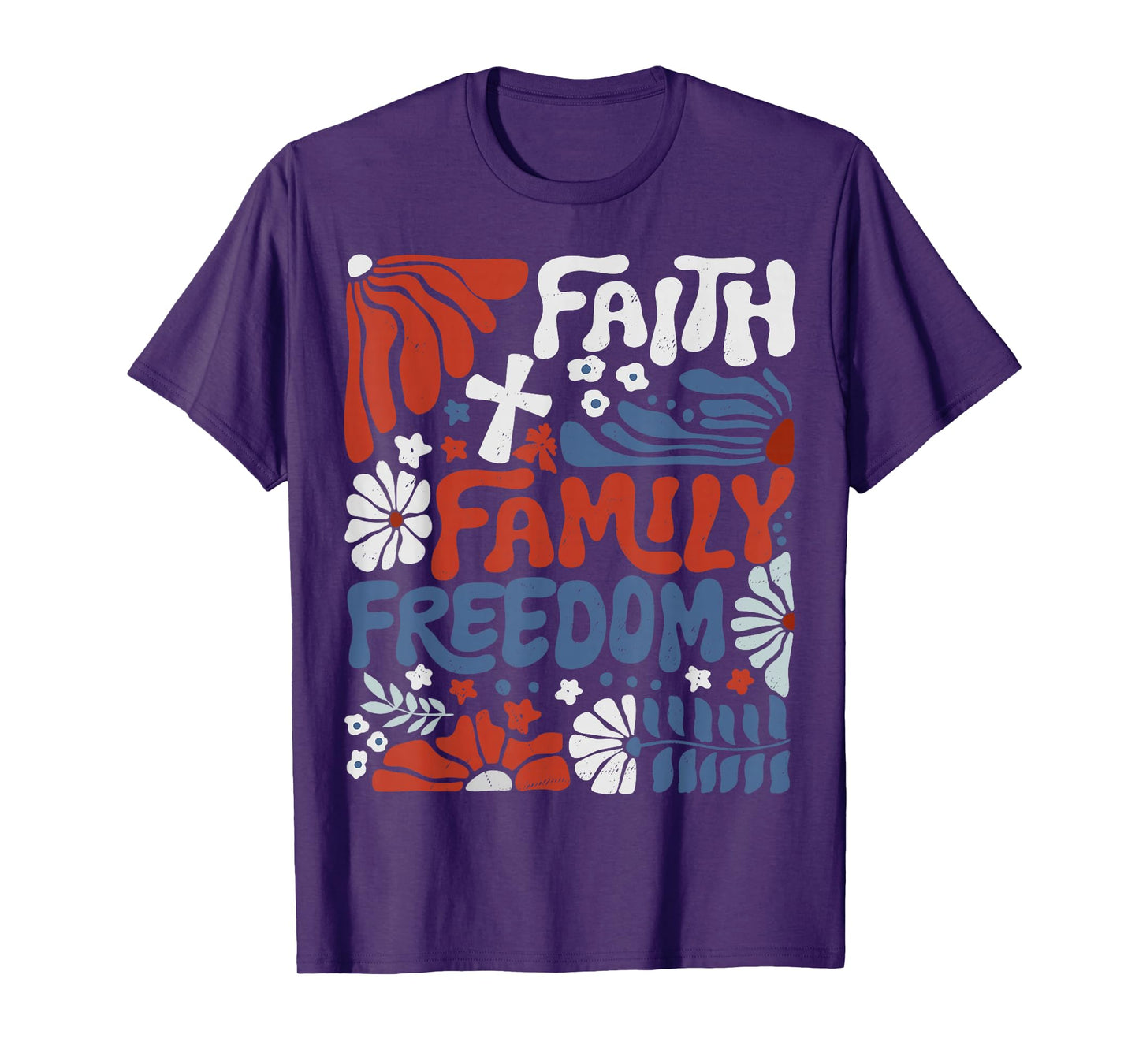 Patriotic Christian Faith Family Freedom Boho Floral Cross T-Shirt