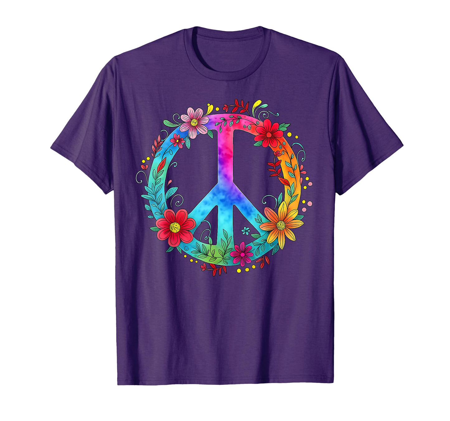 Retro Floral Love Peace Sign 60s 70s Tie Dye Hippie Flowers T-Shirt