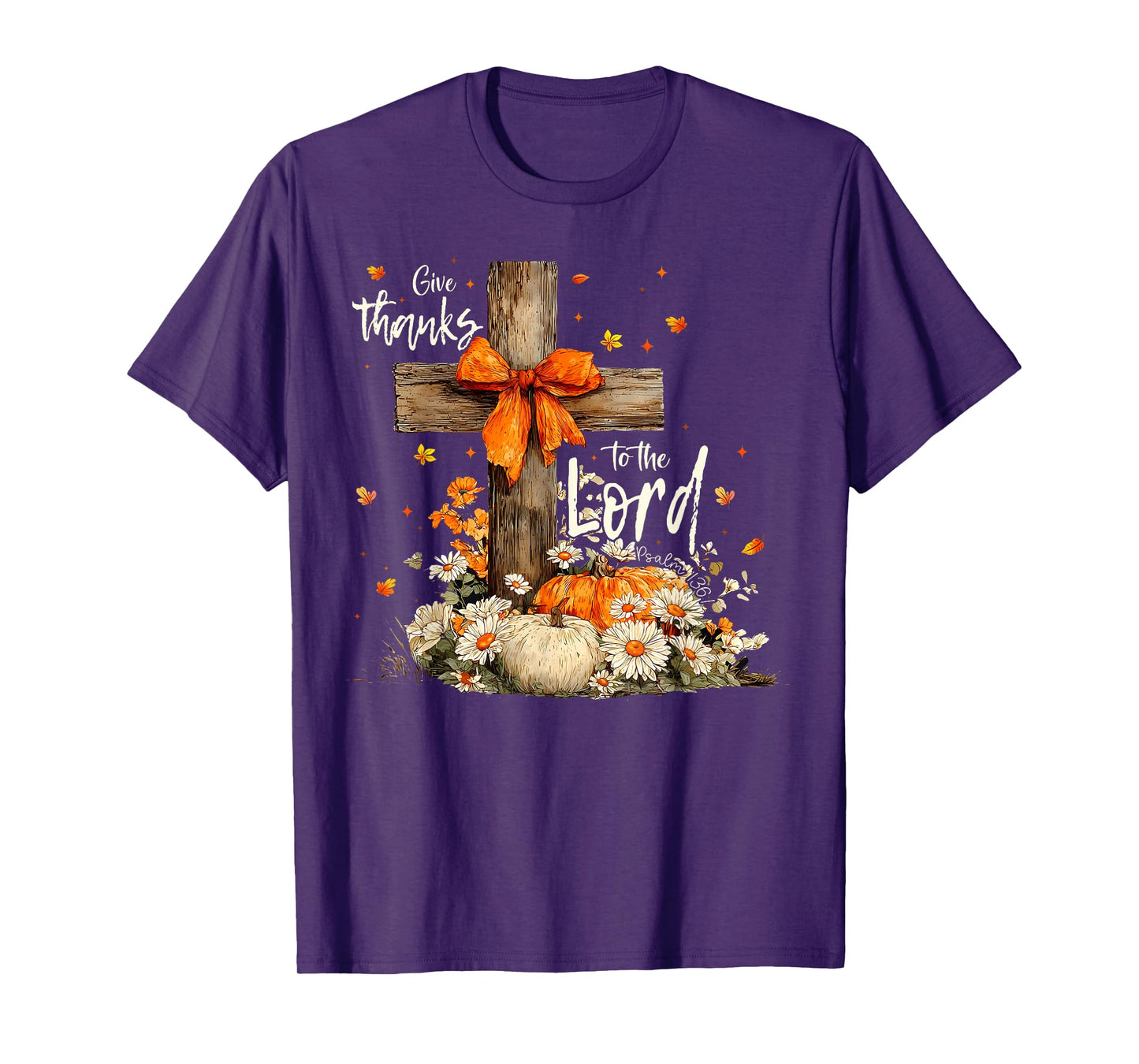 Give Thanks To The Lord Cross Pumpkins Bow Autumn Fall T-Shirt