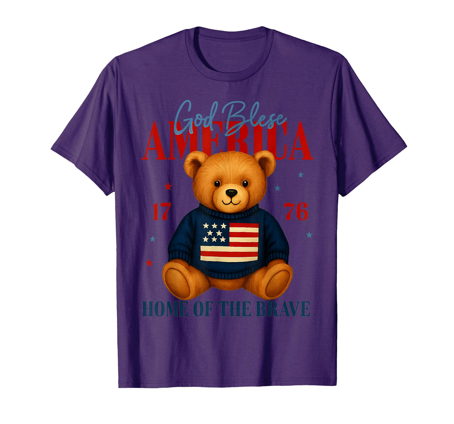 God Bless America Teddy Bear 4th of July USA Flag T-Shirt