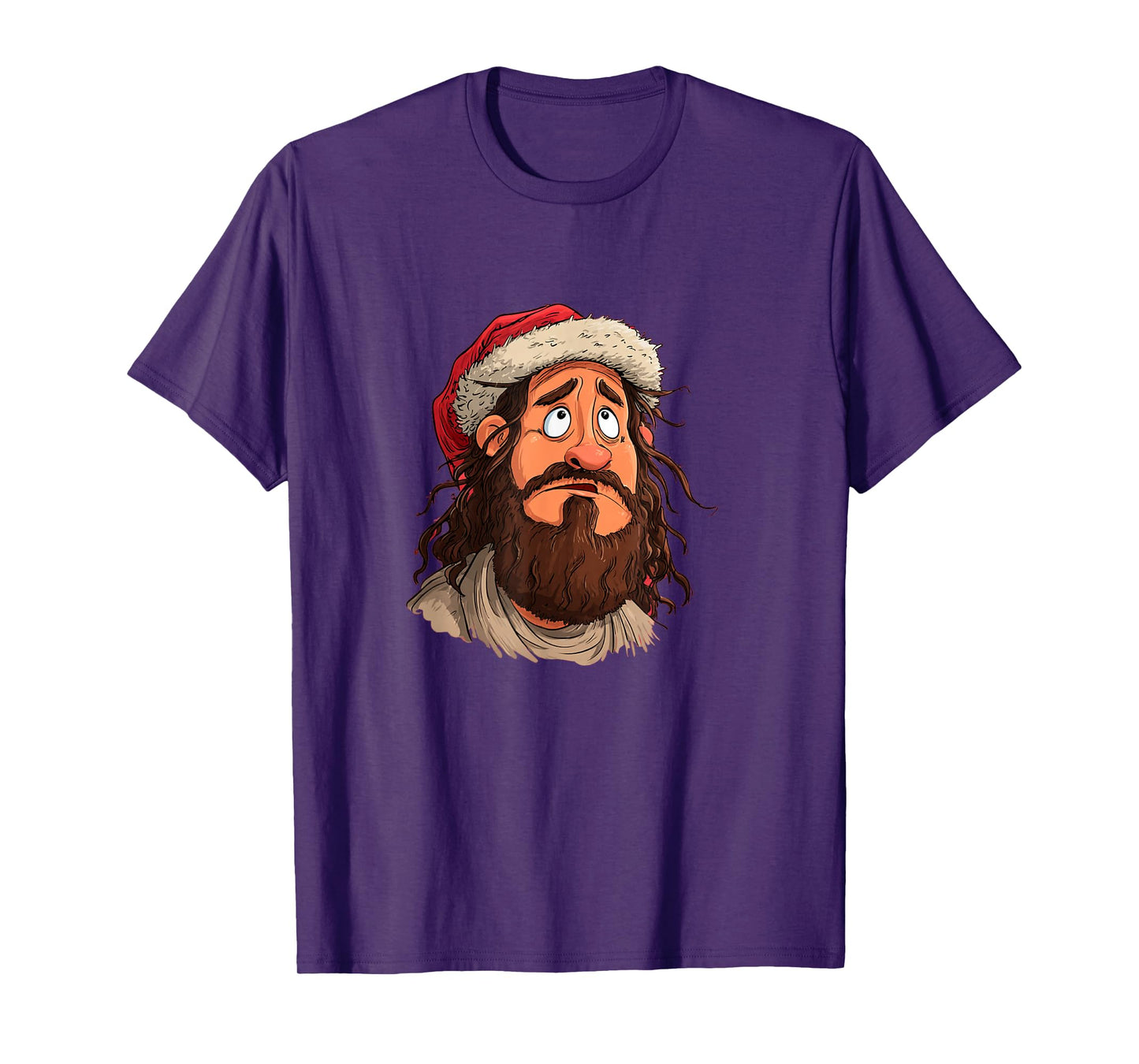 Funny Jesus Face with Santa Claus Hat for Xmas Night T-Shirt
