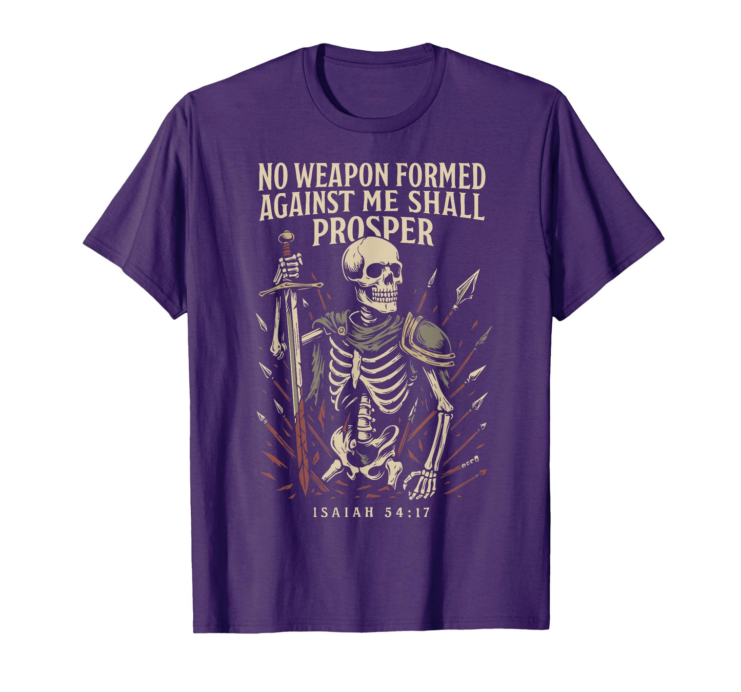 Christian Vintage Gothic Skeleton Bible Verse Isaiah 54:17 T-Shirt