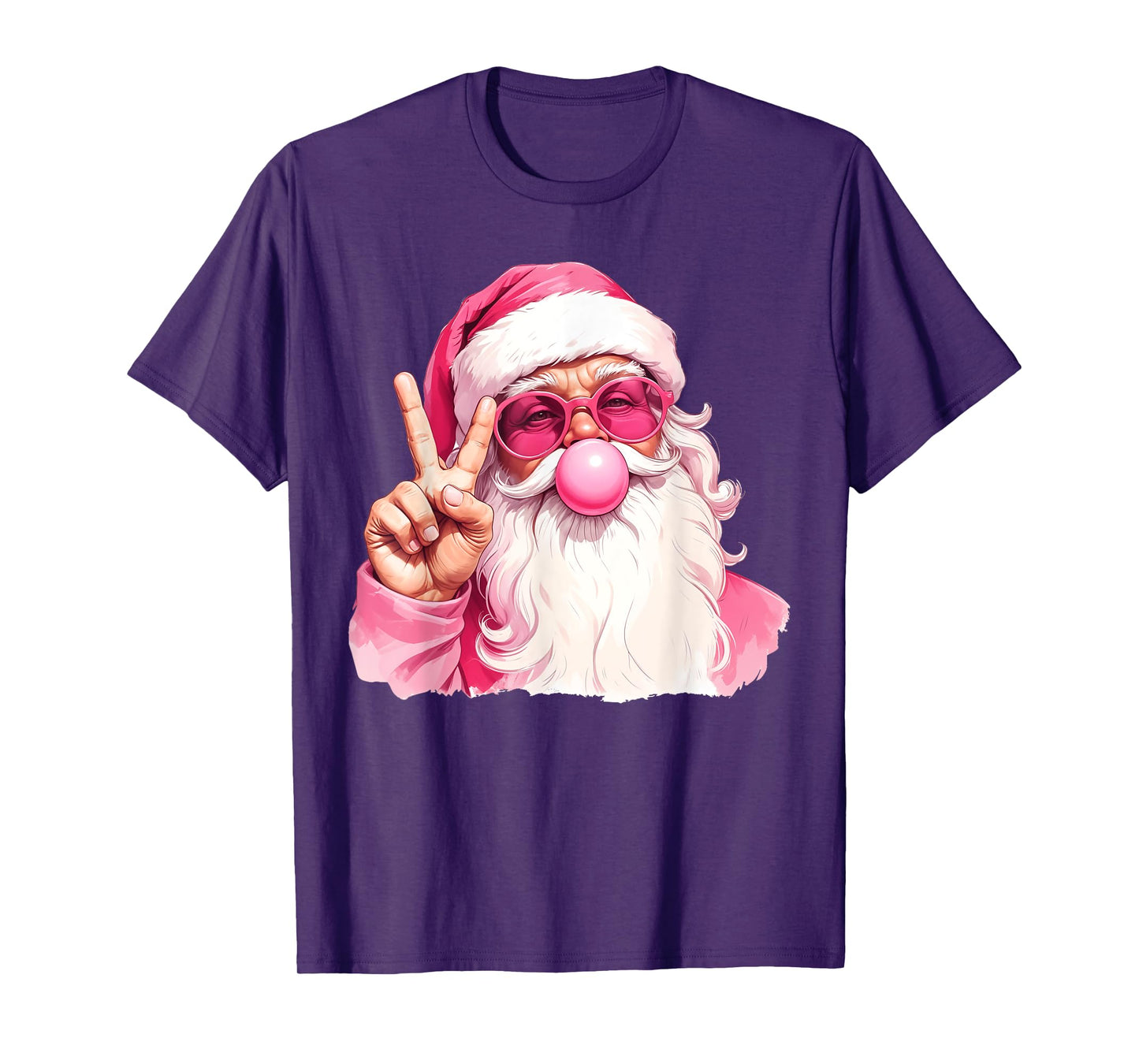 Vintage Retro Santa Christmas Bubble Gum Pink Sunglasses T-Shirt