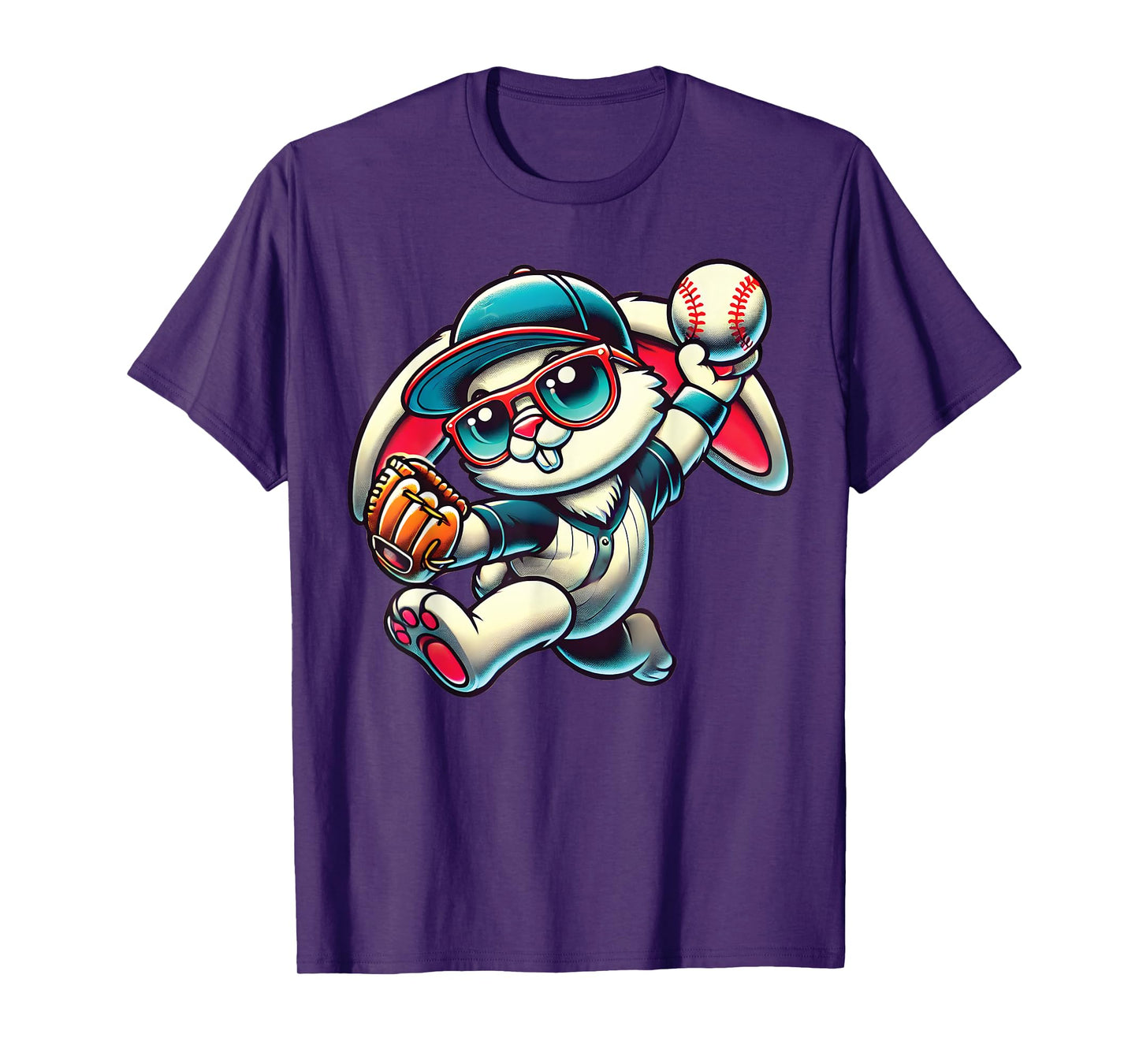 Easter Bunny Playing Baseball Pitcher Teen Boys Kid Baseball T-Shirt