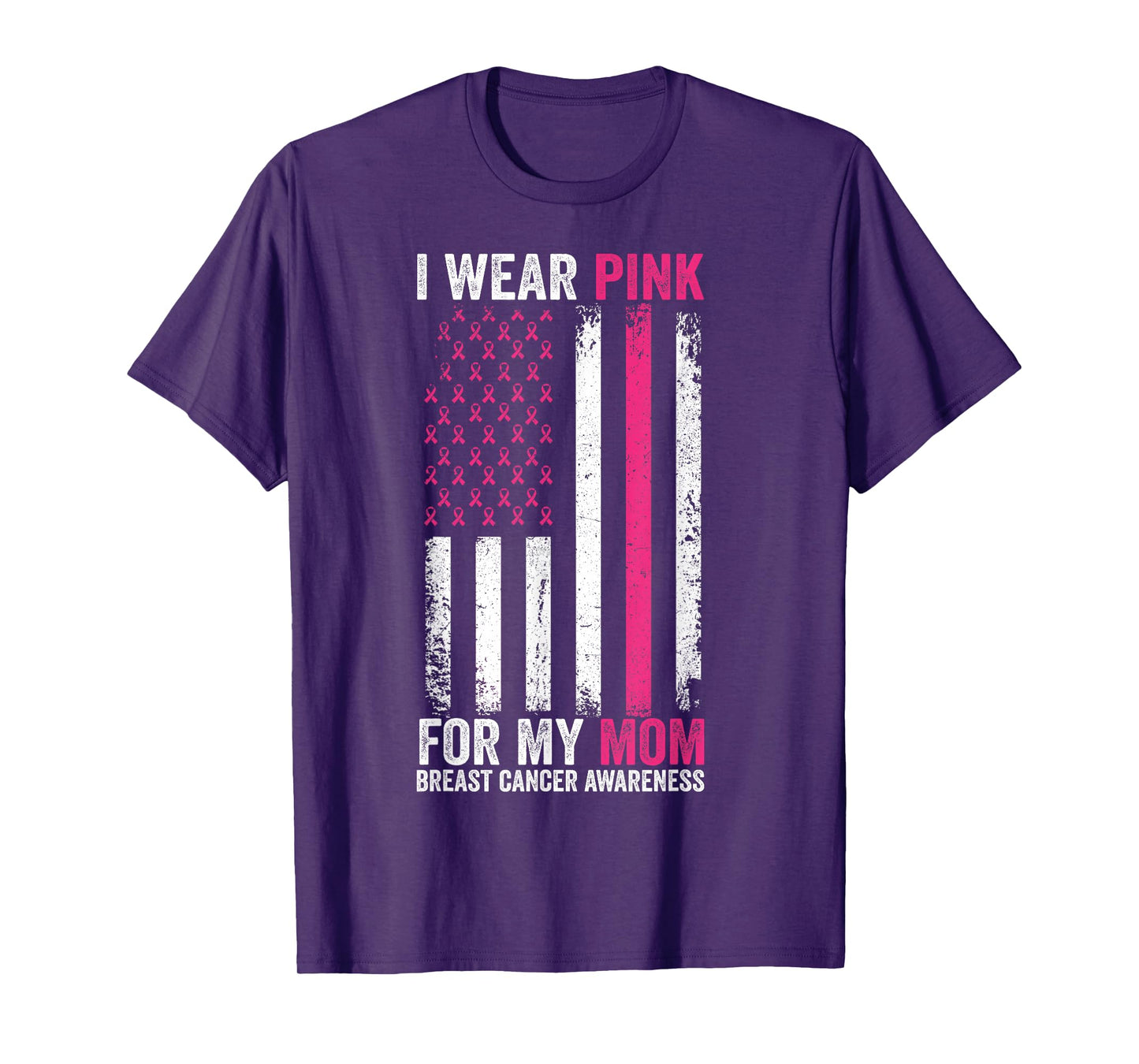 I Wear Pink For My Mom Breast Cancer Awareness American Flag T-Shirt