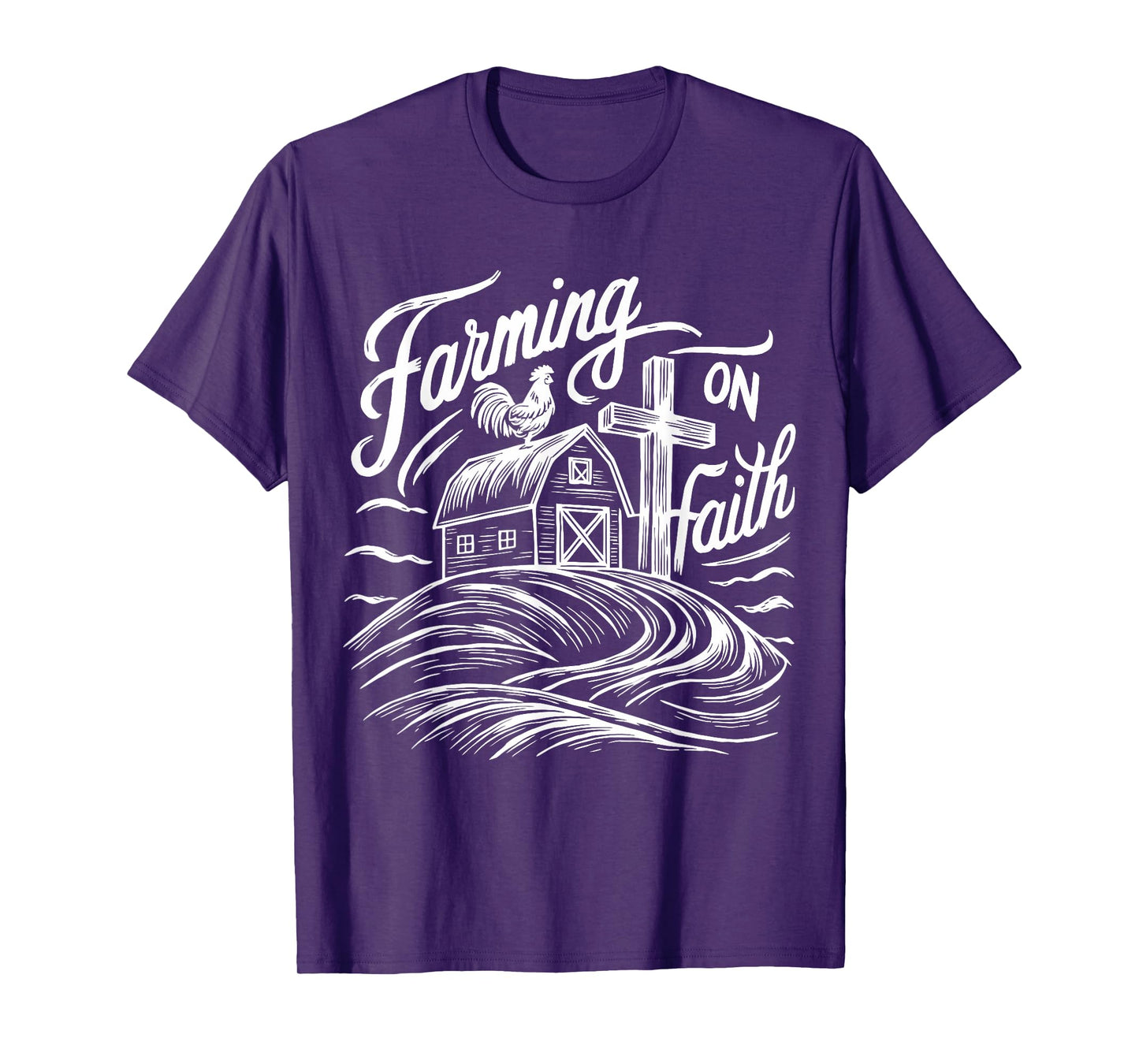 Farming on Faith Barn Cross Christian Farmer Religious T-Shirt