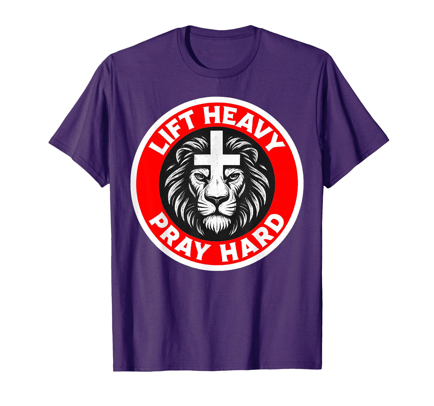 Lift Heavy Pray Hard Christian Lion Cross Gym Workout T-Shirt