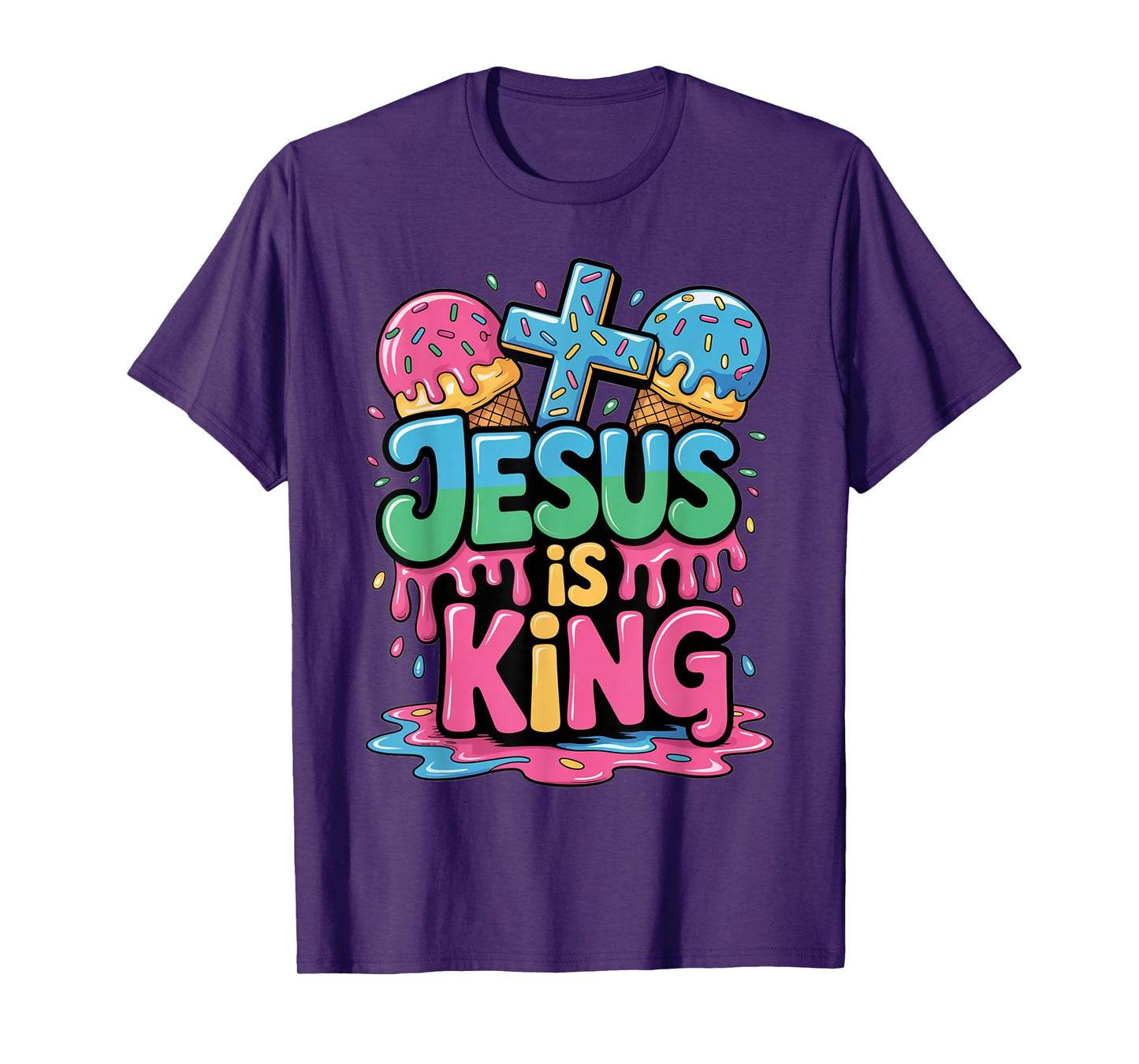 Jesus Is King Ice Cream Drip Christian Kids Religious Youth T-Shirt
