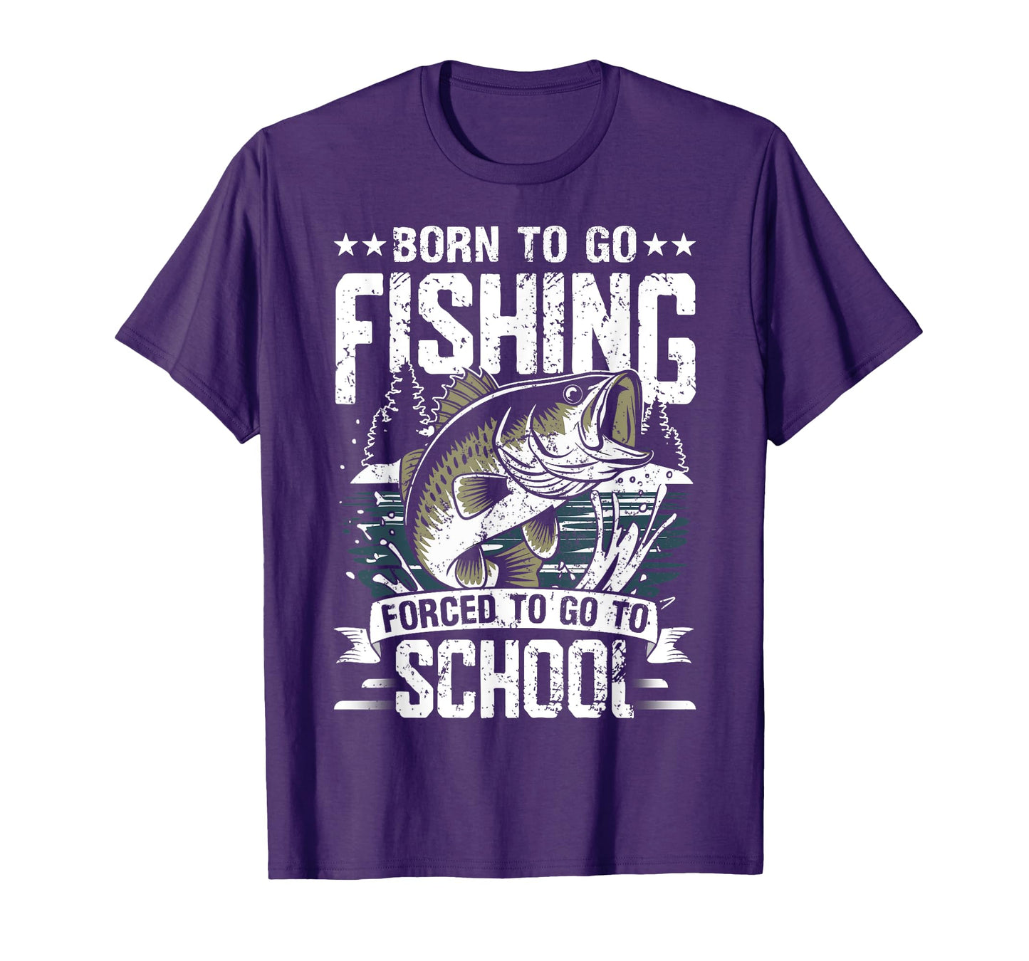 Teen Boys Fishing Shirt Forced To Go To School Bass Fish T-Shirt