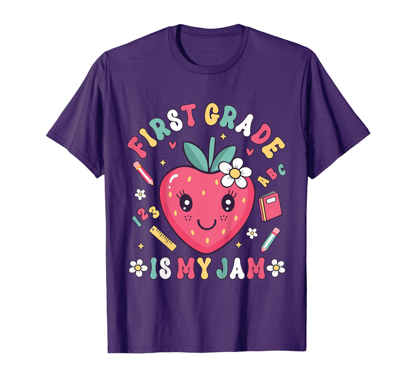 First Grade 1st Day Cute Cartoon Strawberry Girls T-Shirt
