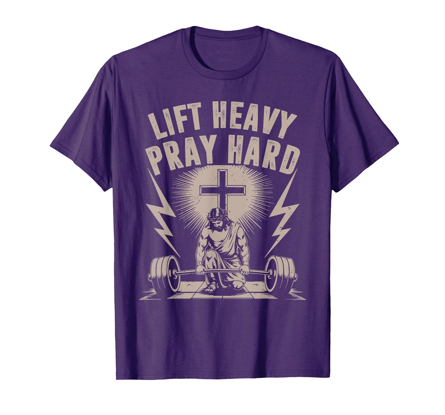 Men's Lift Heavy Pray Hard Christian Workout Jesus Gym Funny T-Shirt
