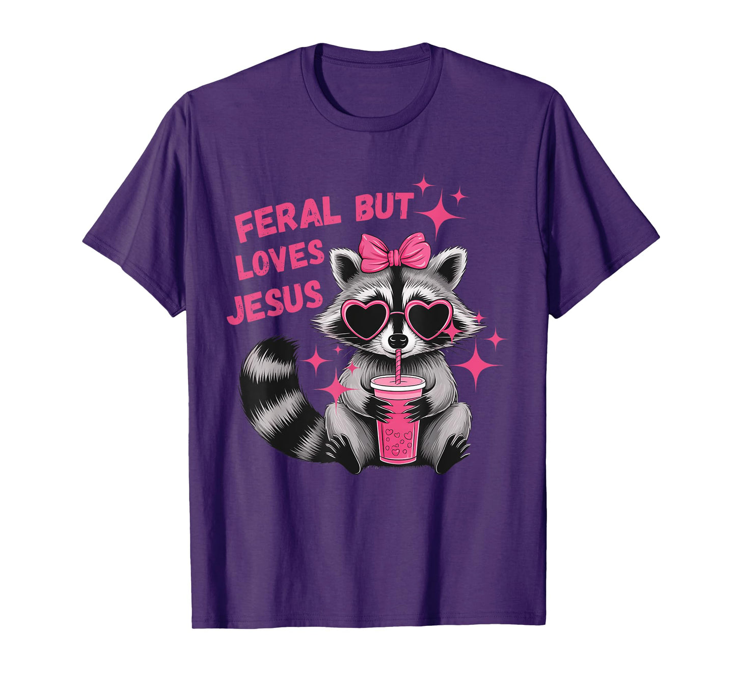 Feral But Loves Jesus Christian Valentines Day Raccoon Lover T-Shirt