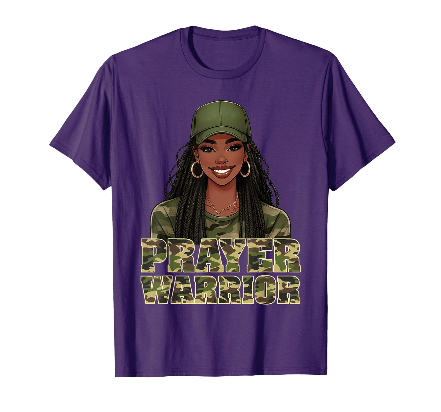 Camo Hat Prayer Warrior God Jesus Christian Black Girl Women T-Shirt