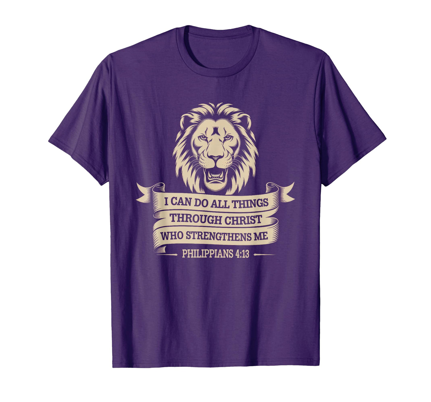 Christian Tshirt Philippians 4:13 Religious Lion Strengthens T-Shirt