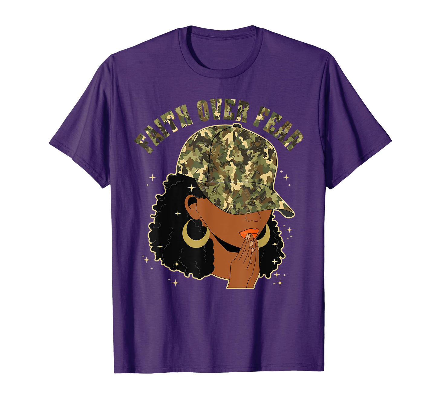 Faith Over Fear Christian Camo African American Afro Women T-Shirt