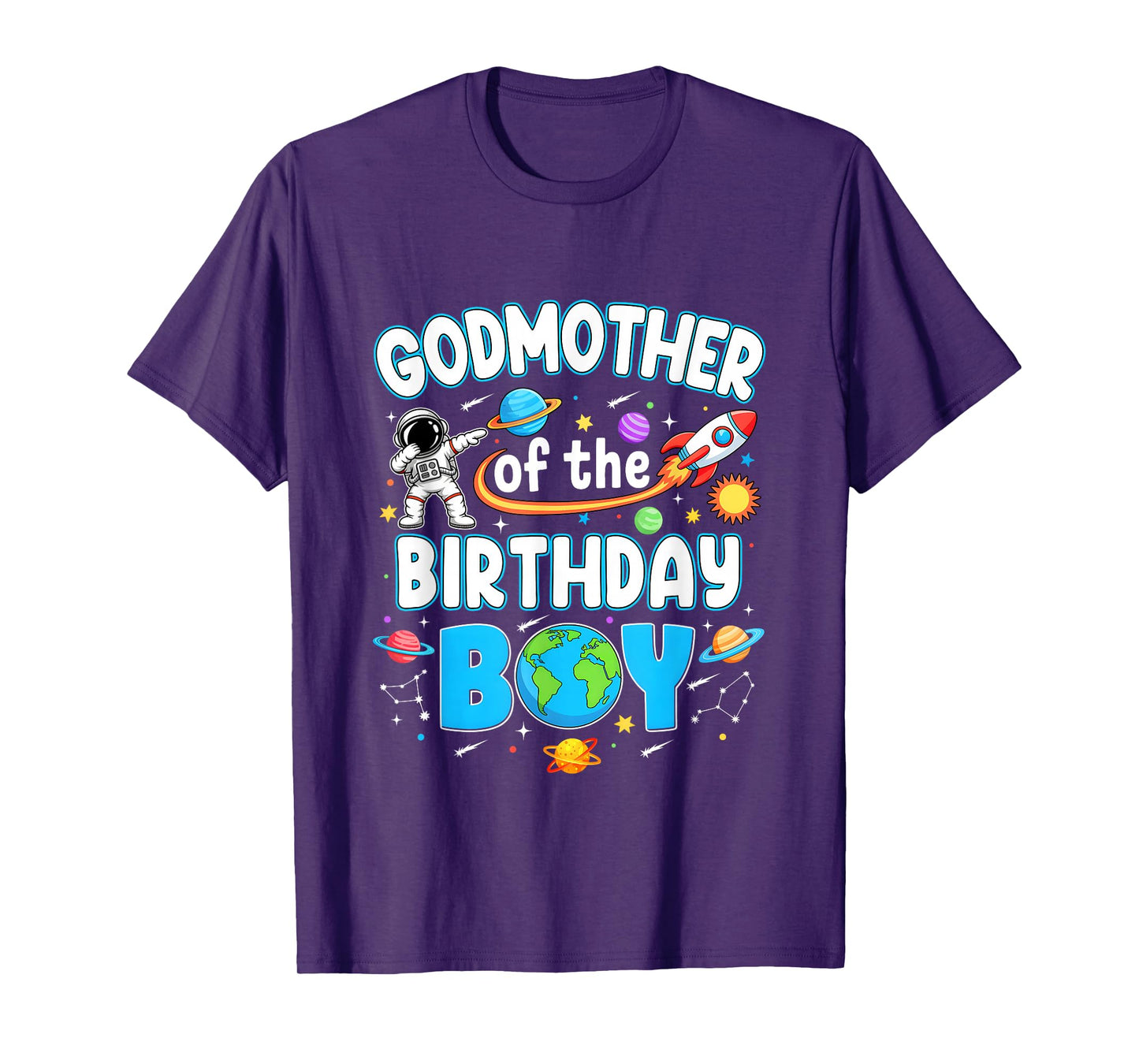 Godmother Of The Birthday Boy Astronaut Family Space Planets T-Shirt