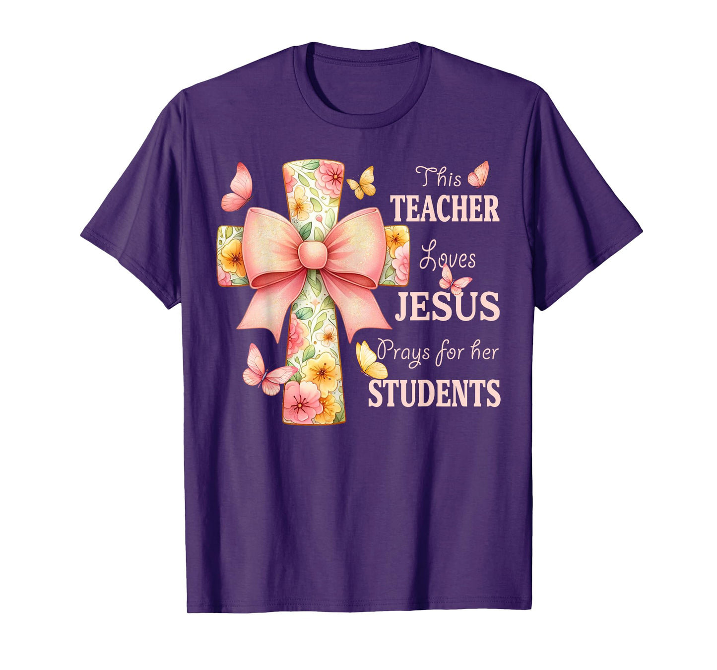Floral Cross and Butterfly Design for Christian Teachers T-Shirt