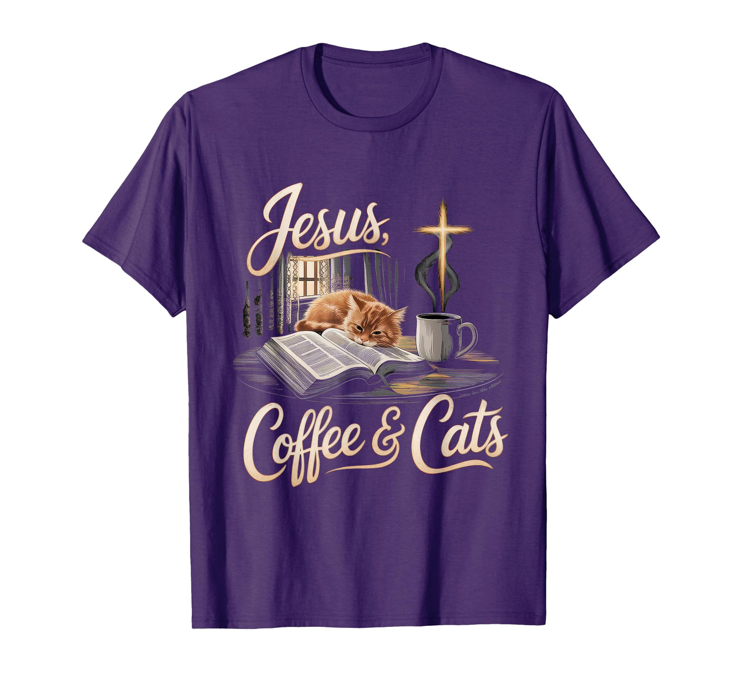 Jesus Coffee Cats Funny Cute Design Jesus Lovers Christian T-Shirt
