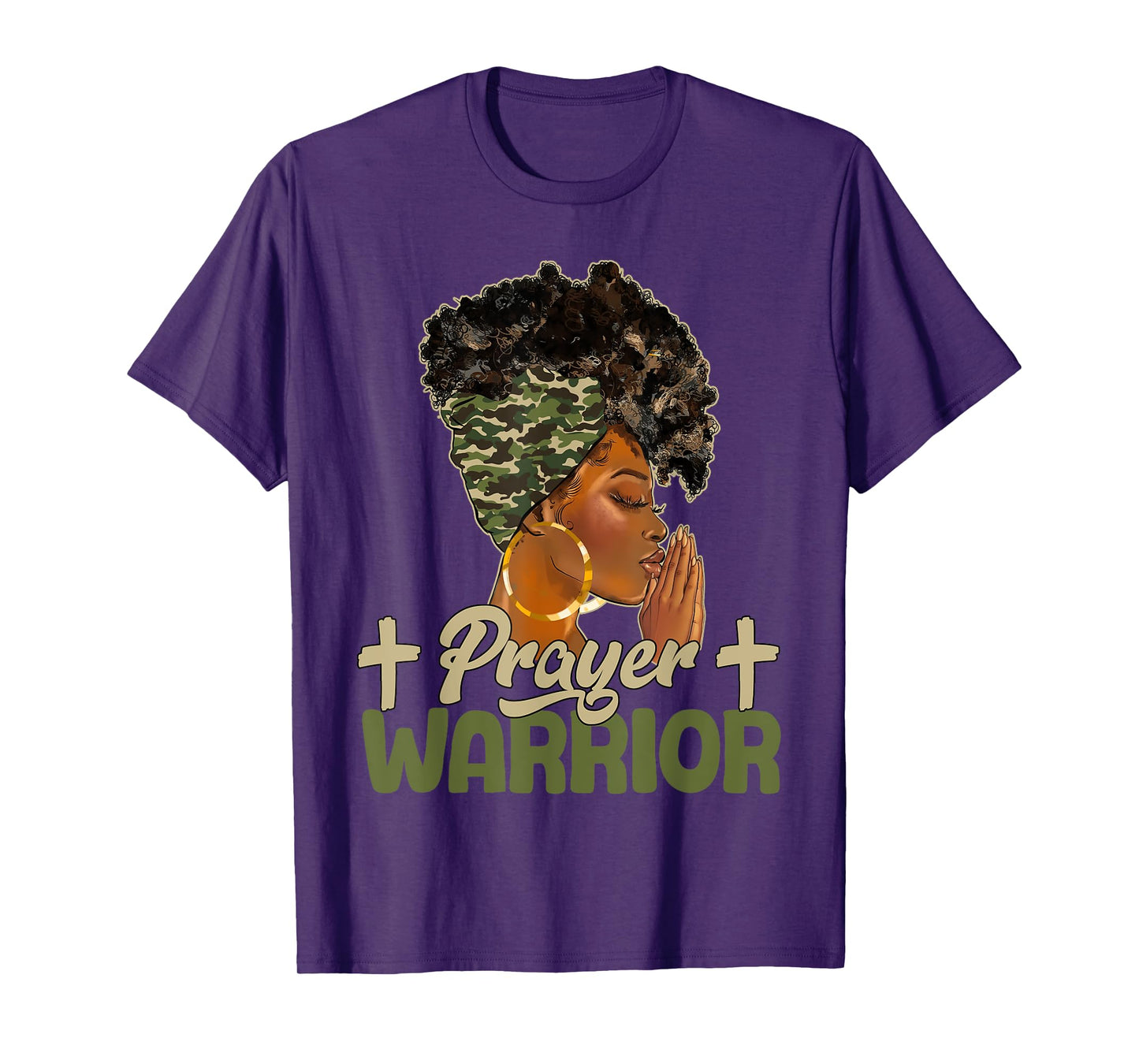 Praying Black Woman Afro Christian Sayings Prayer Warrior T-Shirt