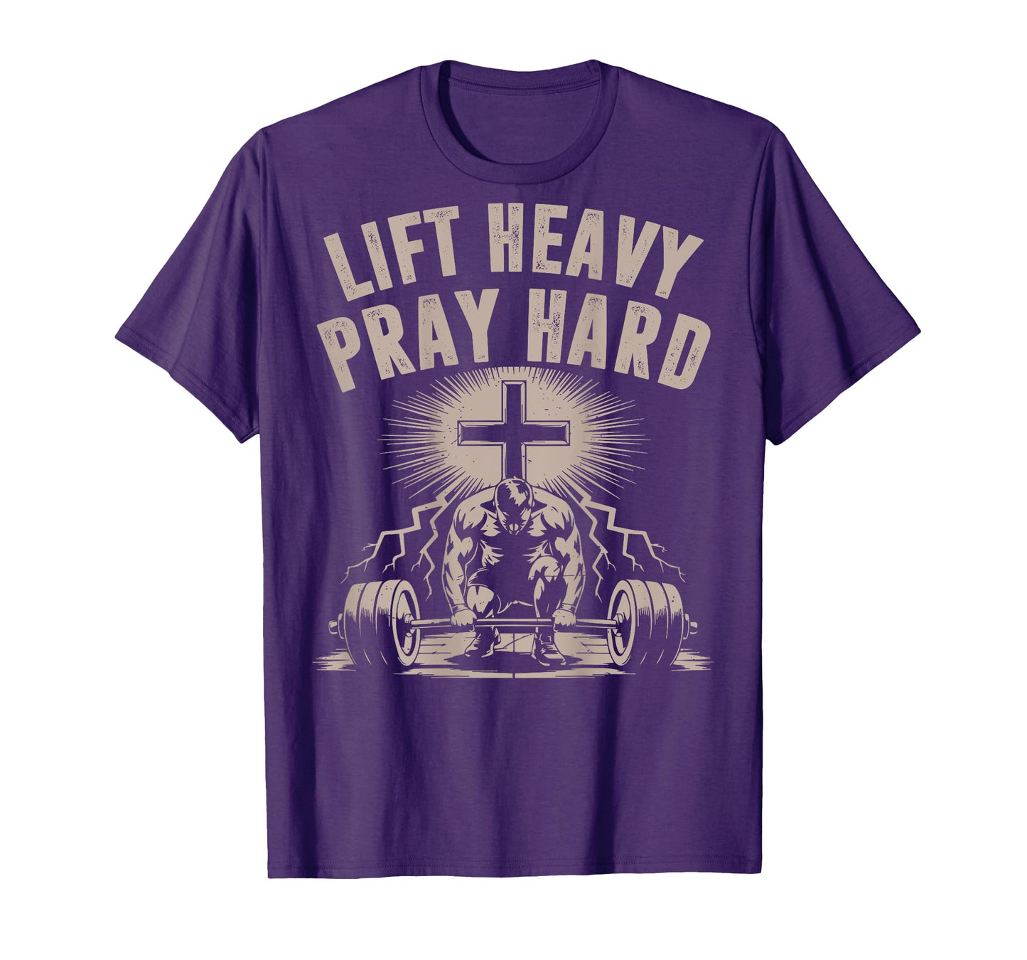 Men's Lift Heavy Pray Hard Christian Workout Jesus Gym Funny T-Shirt