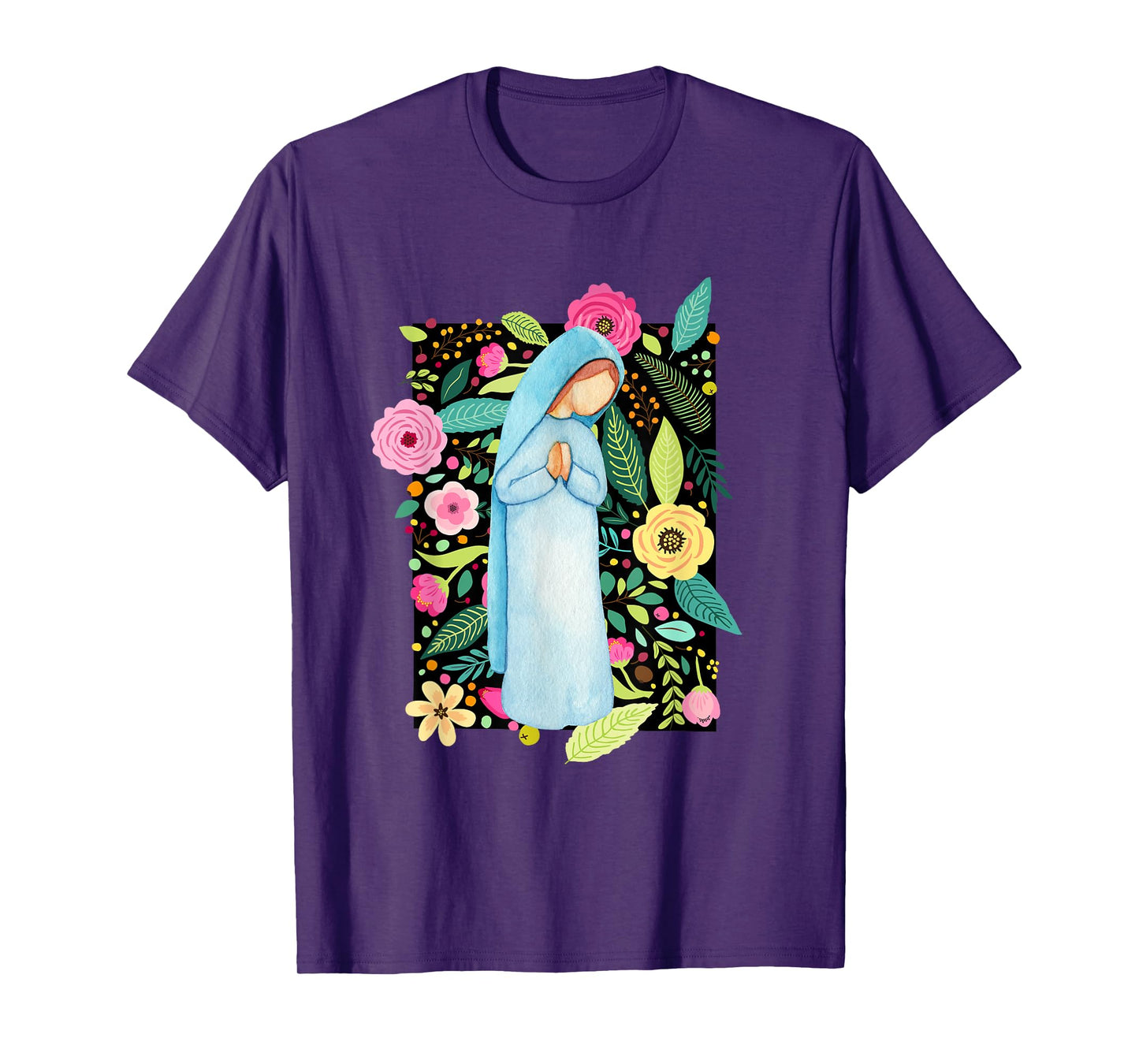 Marian Floral Blessed Mother Mary Catholic Women Girls T-Shirt