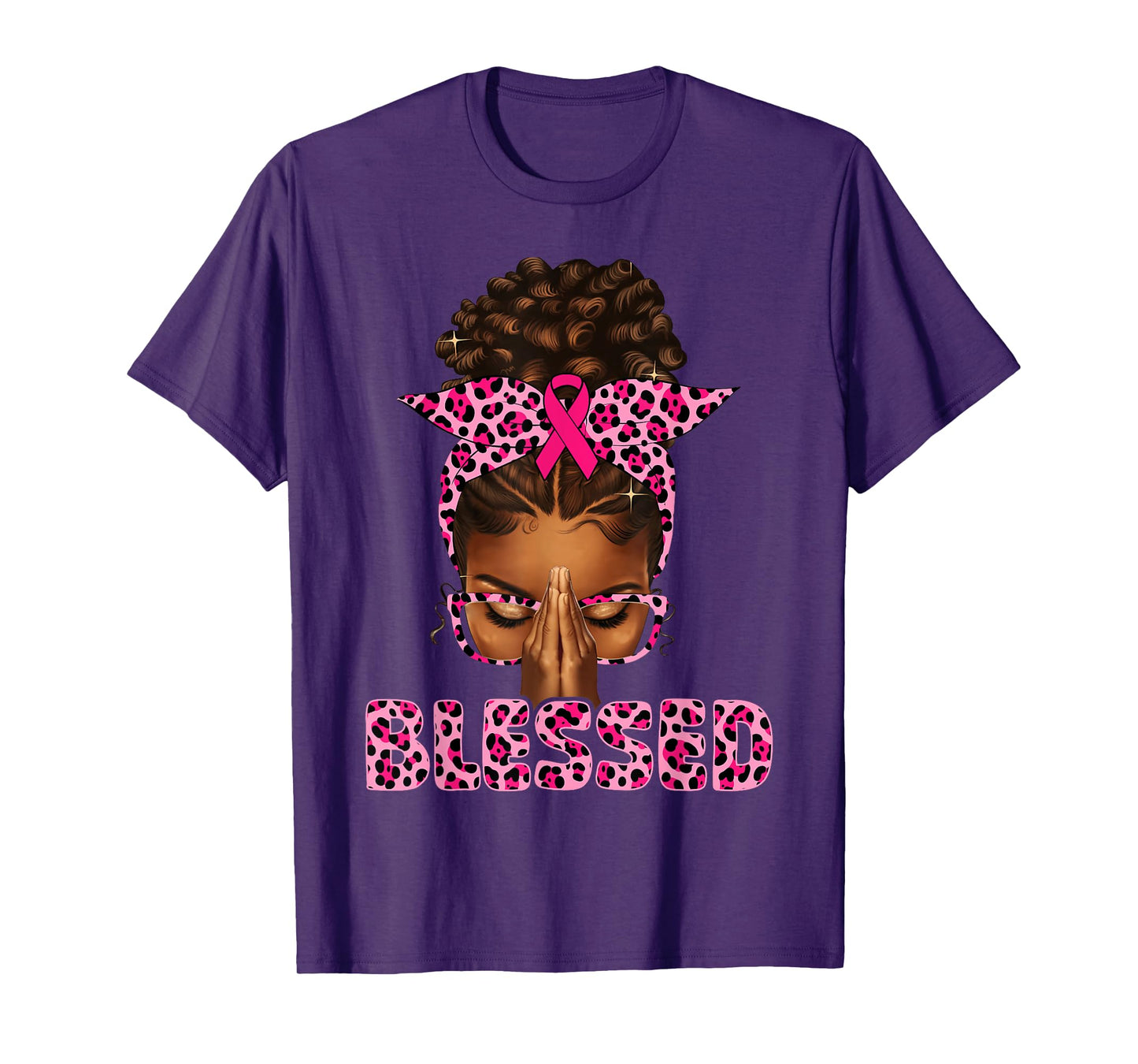 Blessed Black Woman Praying Afro Christian Breast Cancer T-Shirt
