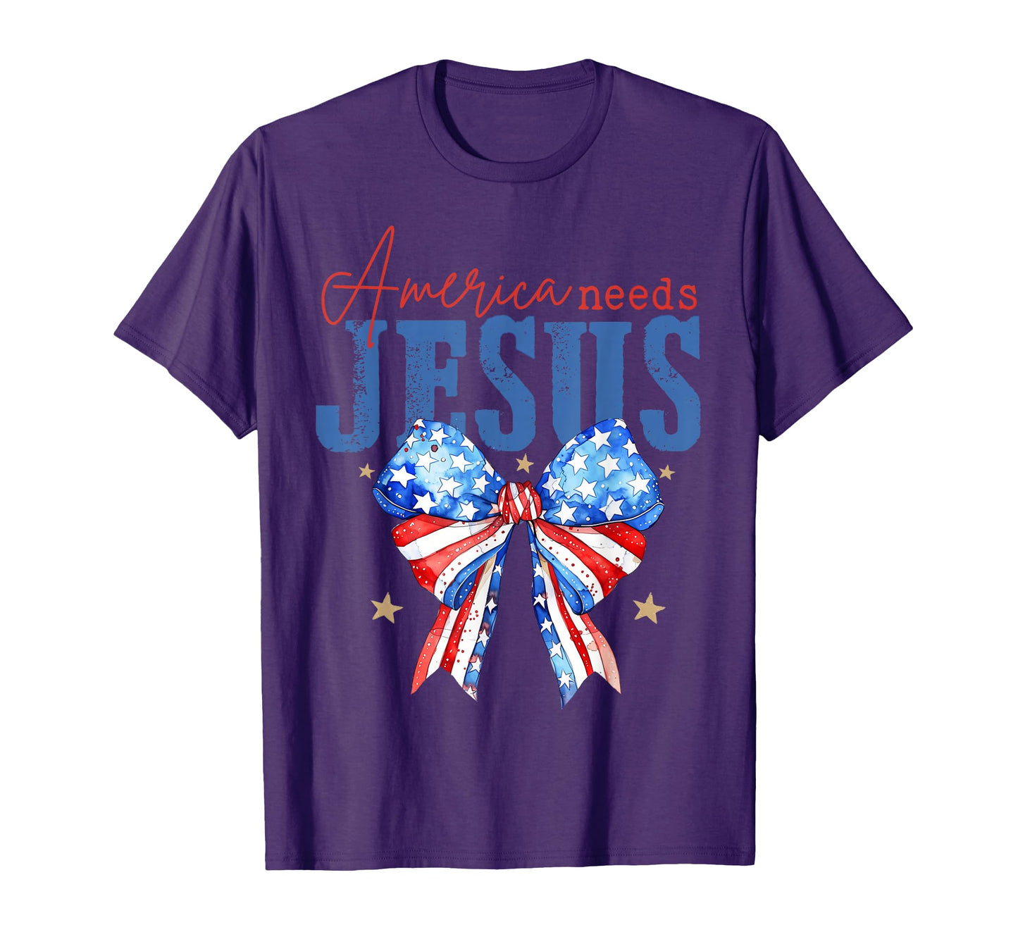 America Needs Jesus Christian USA Flag 4th Of July Bow Retro T-Shirt