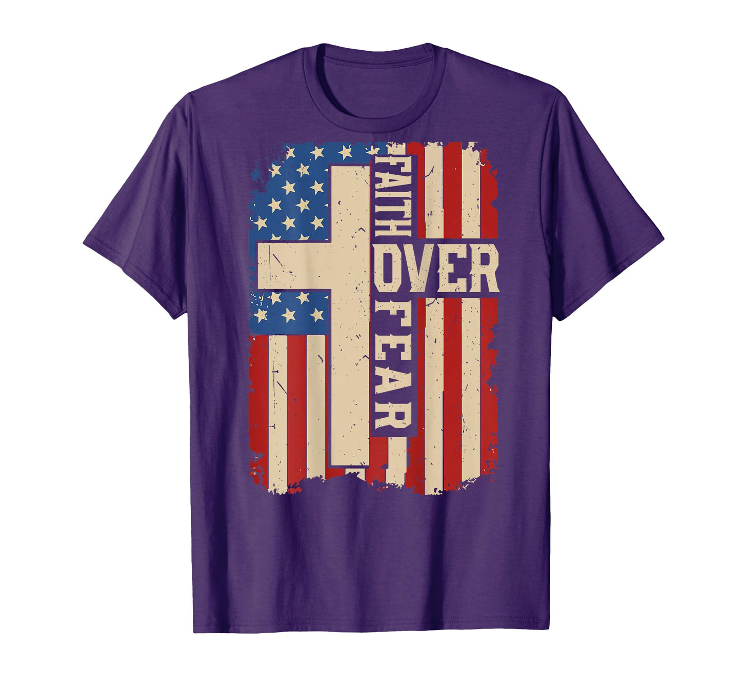 On-Back American Flag Faith Over Fear Christian Patriotic T-Shirt