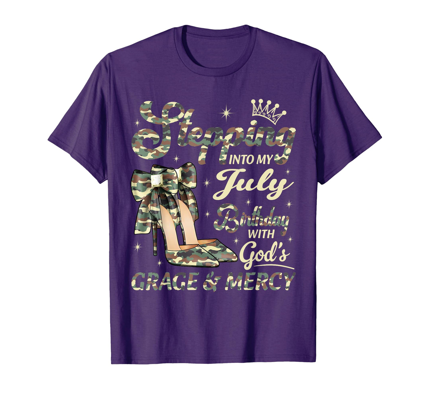 Stepping Into My July Birthday Black Woman Camo Heels T-Shirt
