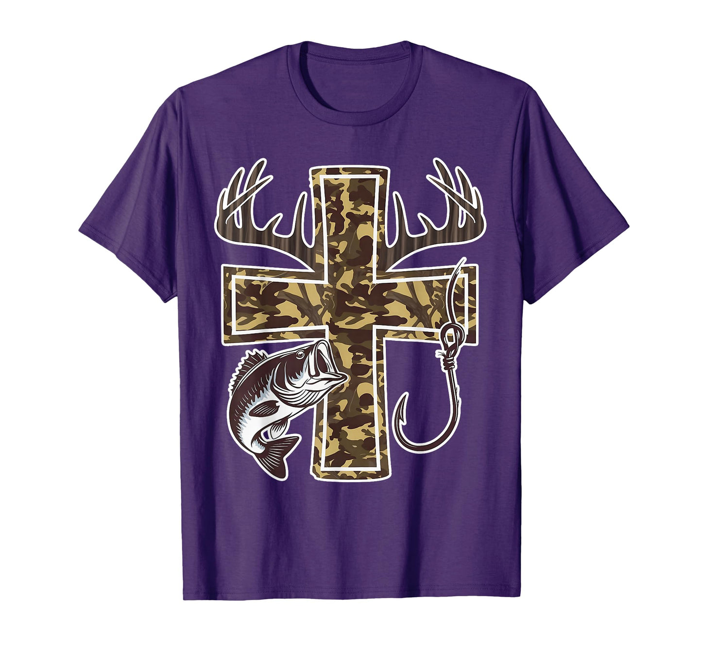 Camo Cross Hunting Fishing Deer Hunting Christian Retro T-Shirt