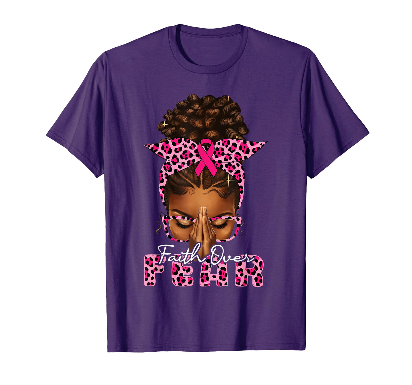 Faith Over Fear Christian Black Women Afro Breast Cancer T-Shirt