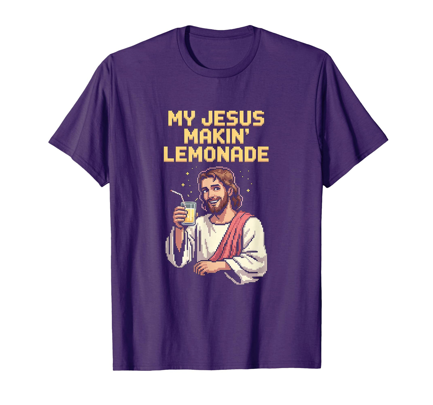 Funny Jesus Makin Lemonade Retro Pixel Art Christian Mens T-Shirt