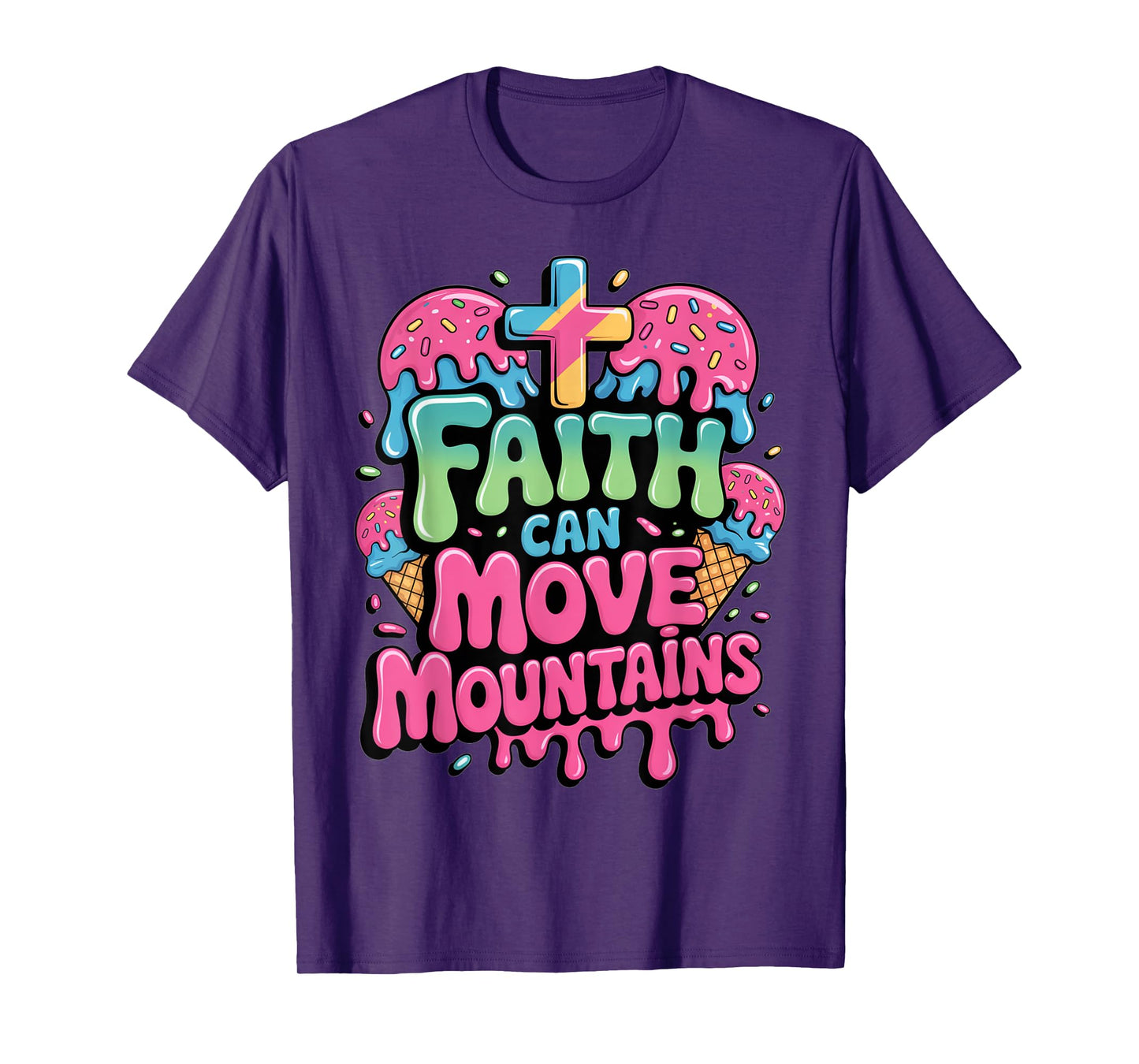 Faith Can Move Mountains Ice Cream Christian Drip Kids Jesus T-Shirt