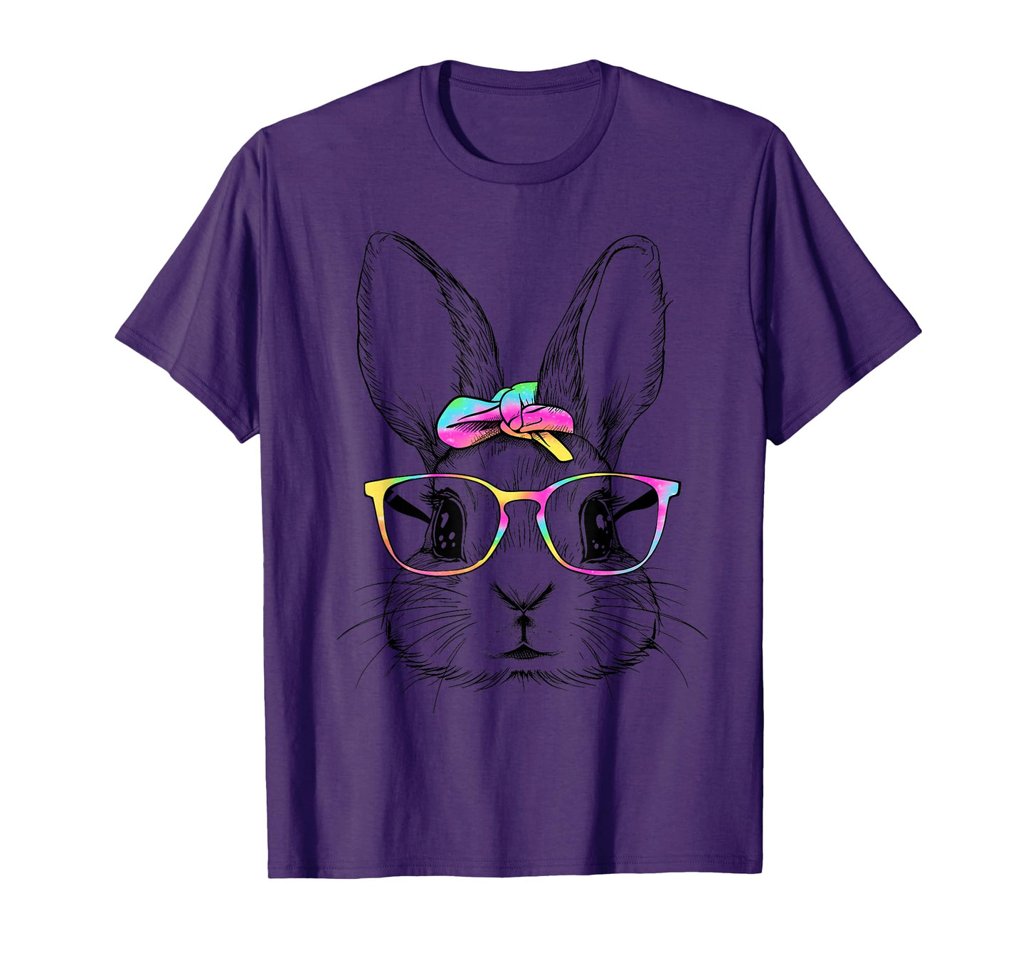 Cute Bunny Rabbit Face Tie Dye Glasses Girl Happy Easter Day T-Shirt