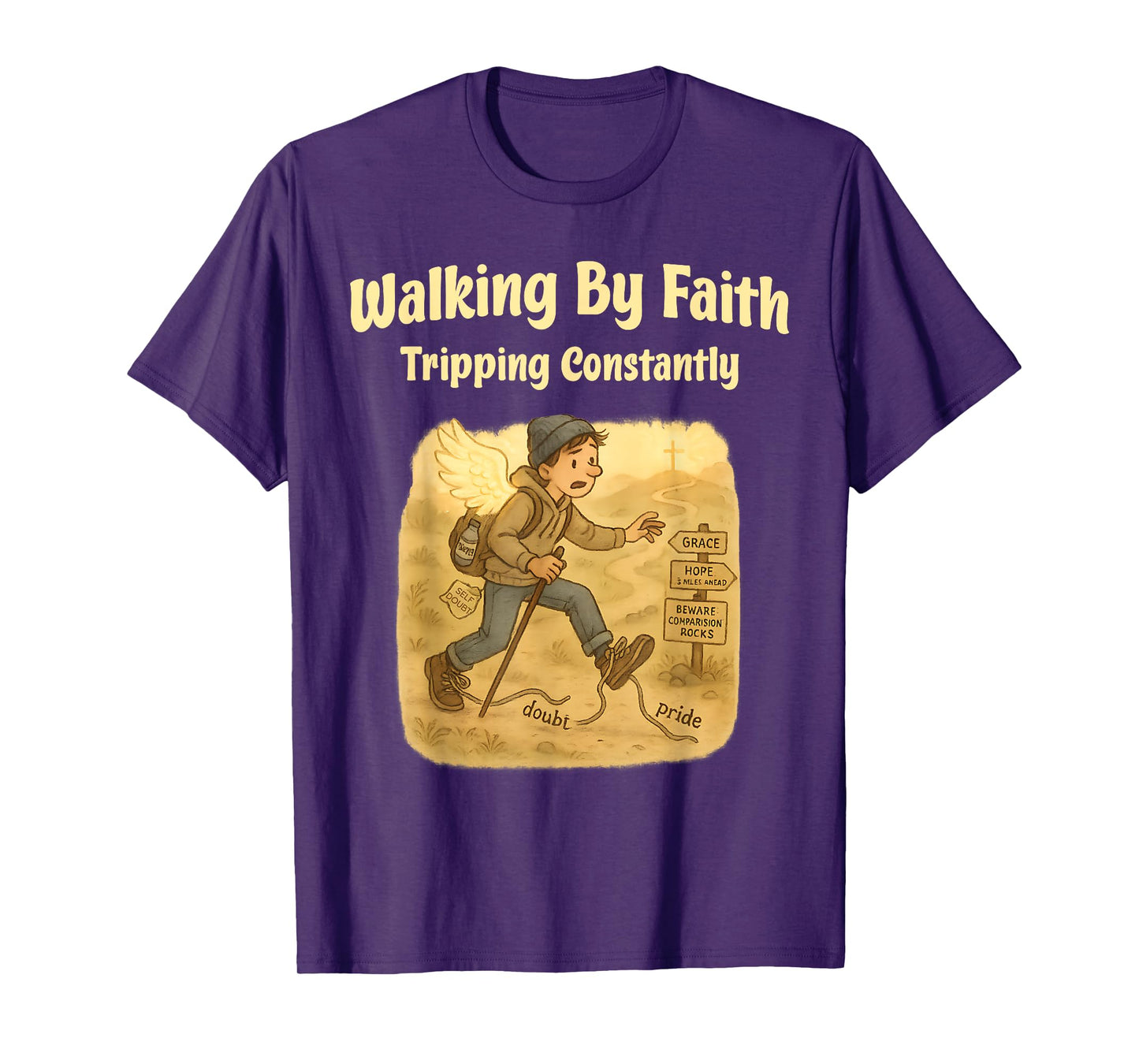 Walking By Faith Tripping Constantly Christian Humor T-Shirt
