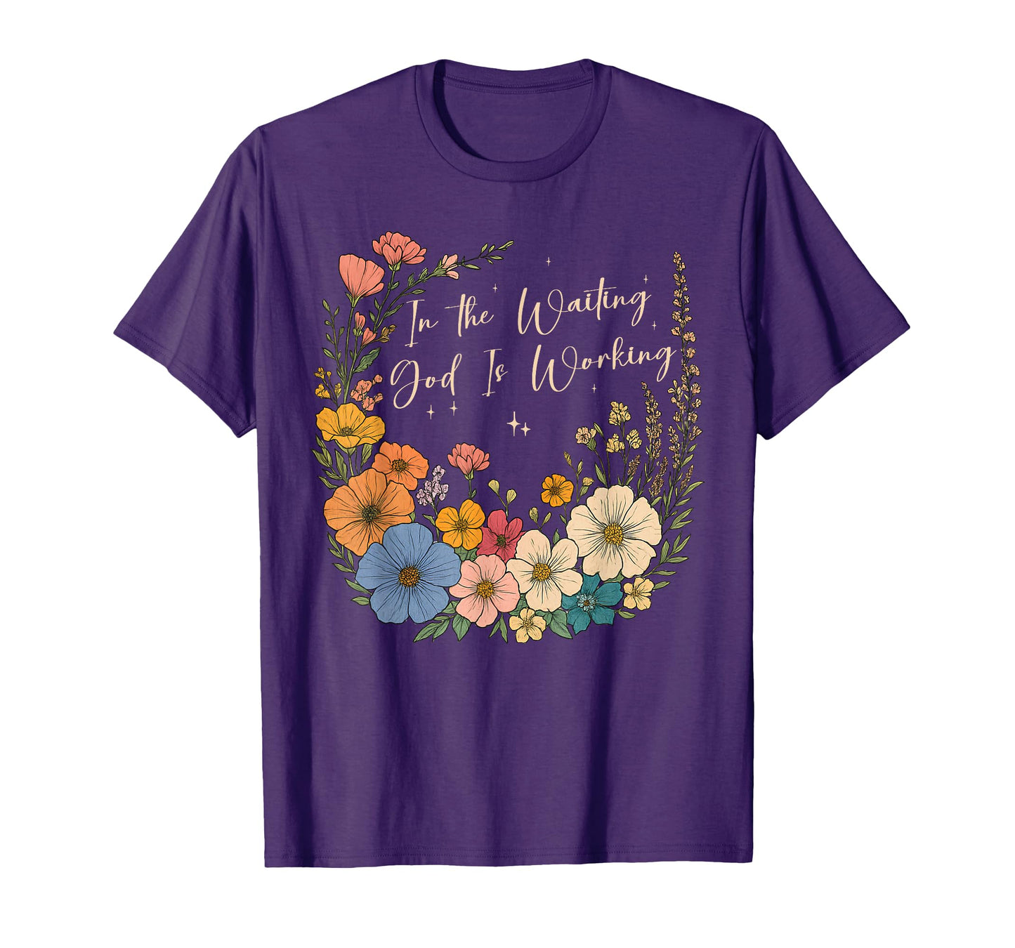 In the Waiting God is Working Vintage Floral Christian Jesus T-Shirt