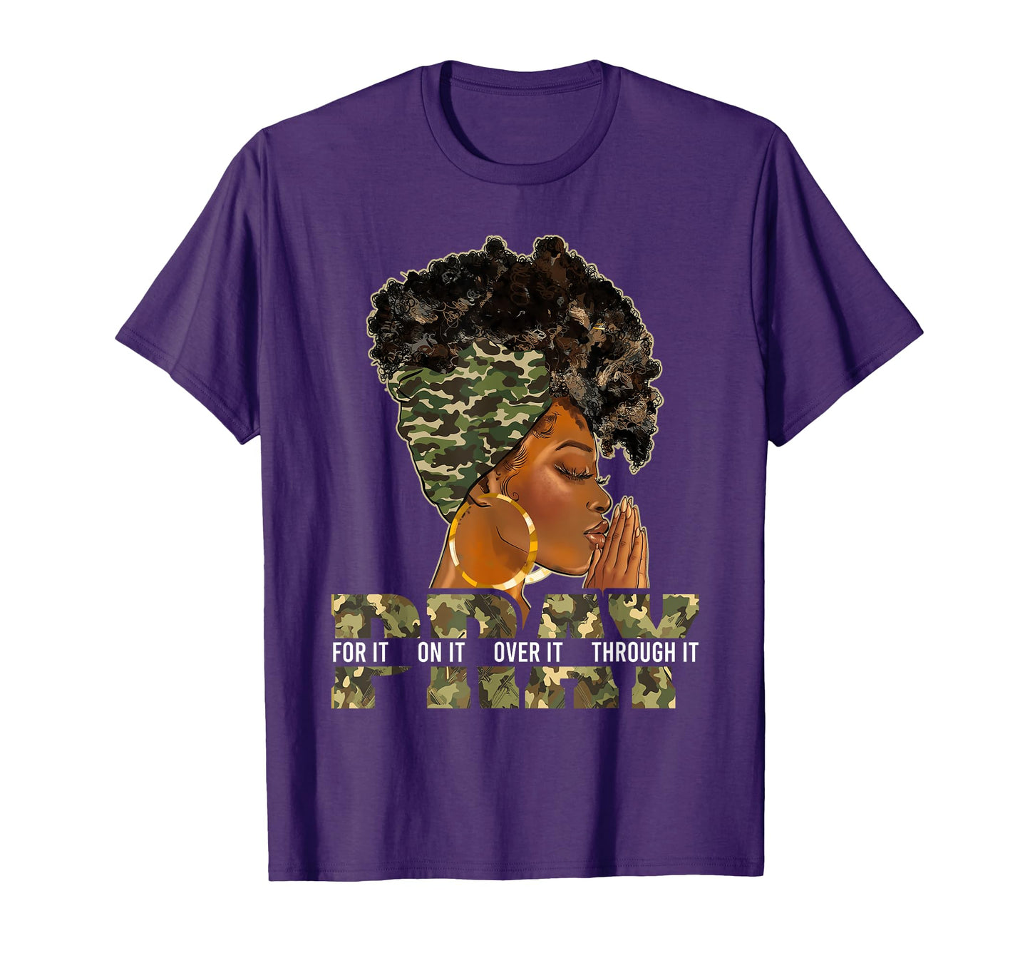 Pray On It Pray Over It Black Woman Afro Christian Sayings T-Shirt