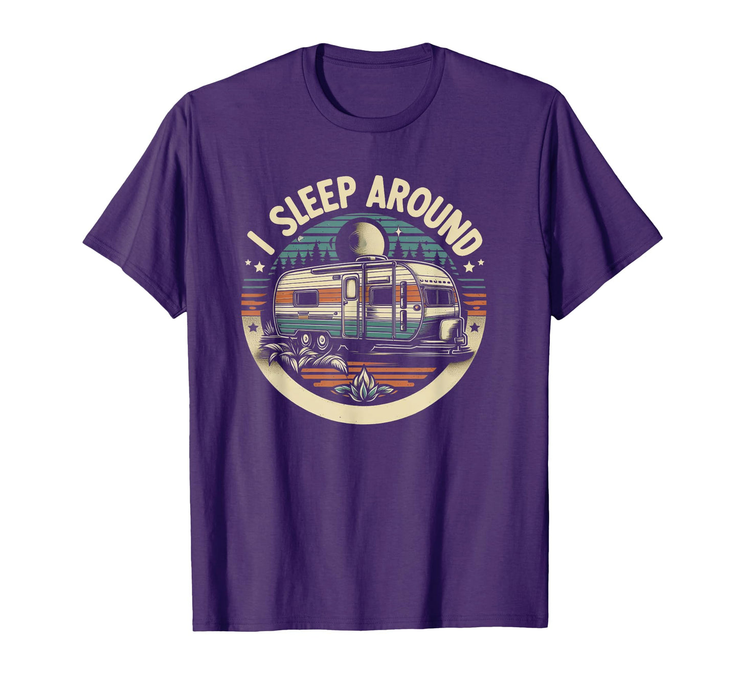 I Sleep Around funny Van Life RV Vinatge Sunset T-Shirt