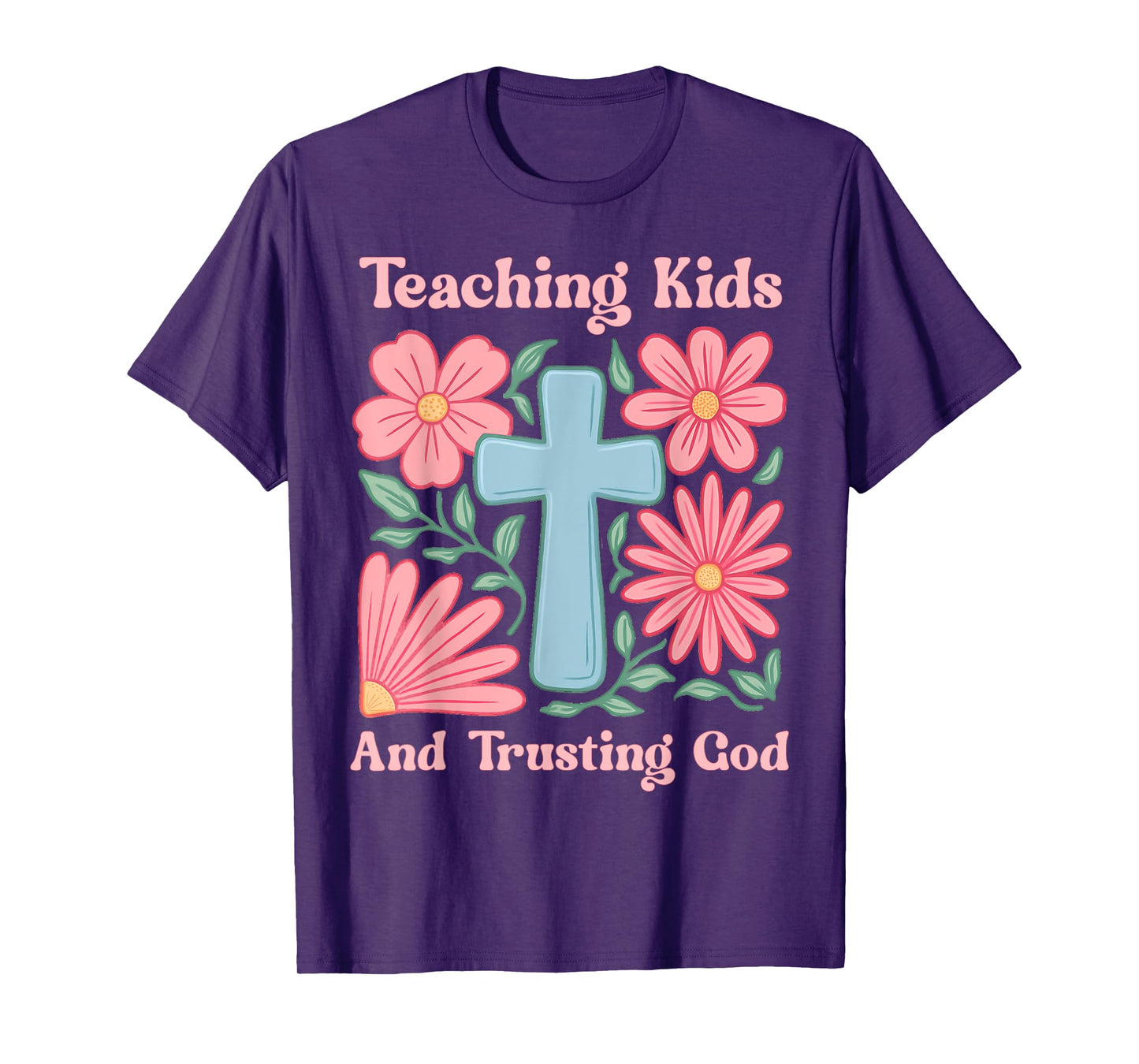 Christian Teacher Boho Flowers And Cross Trusting God T-Shirt