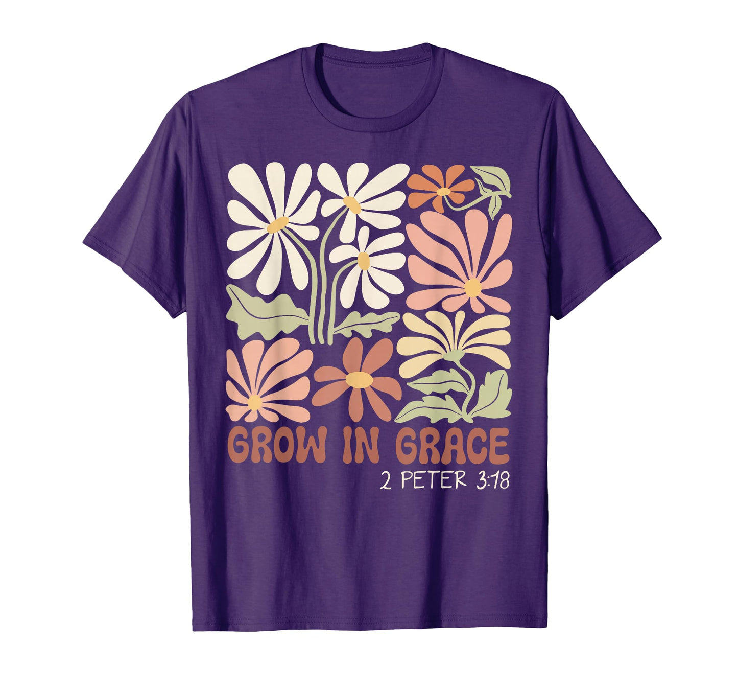 Grow In Grace Boho Christian Wildflower Bible Religious T-Shirt