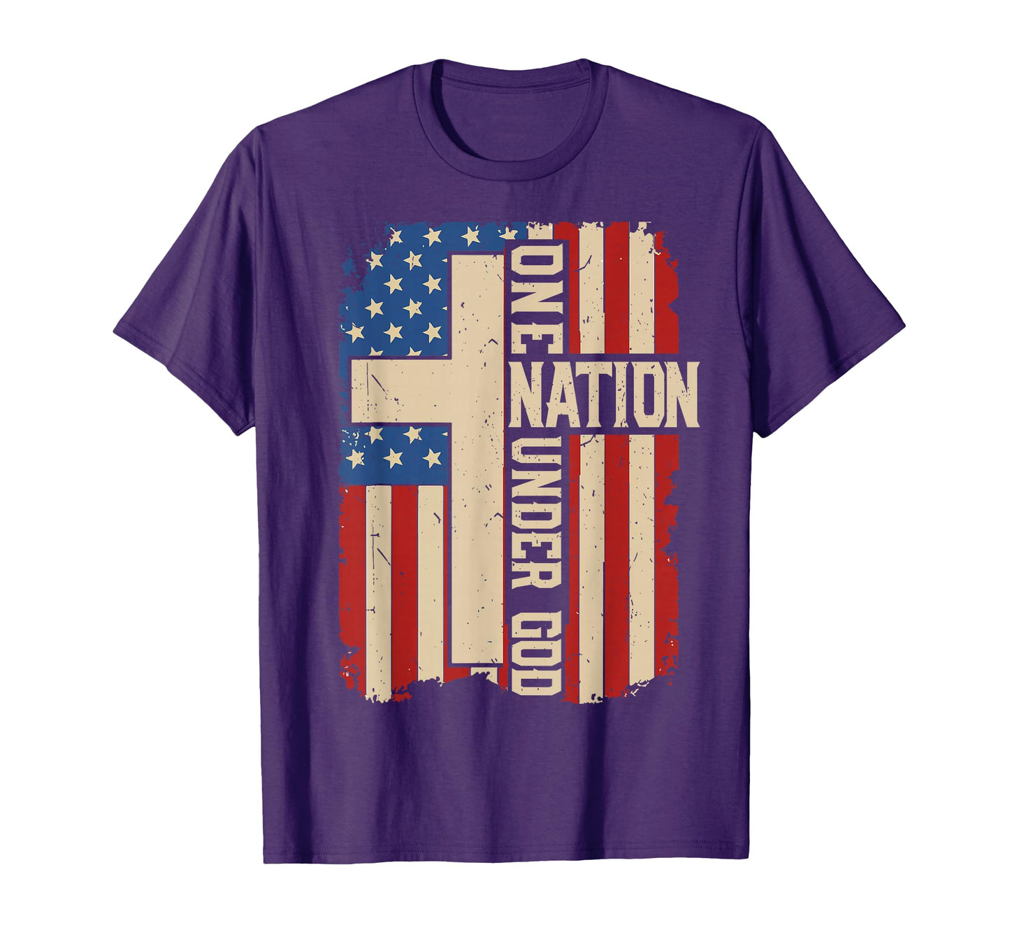 One Nation Under God Patriotic Christian Faith Cross US Flag T-Shirt