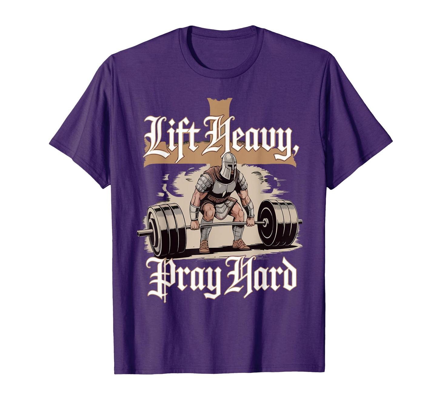 Men Lift Heavy Pray Hard Gym Workout Christian Warrior Funny T-Shirt