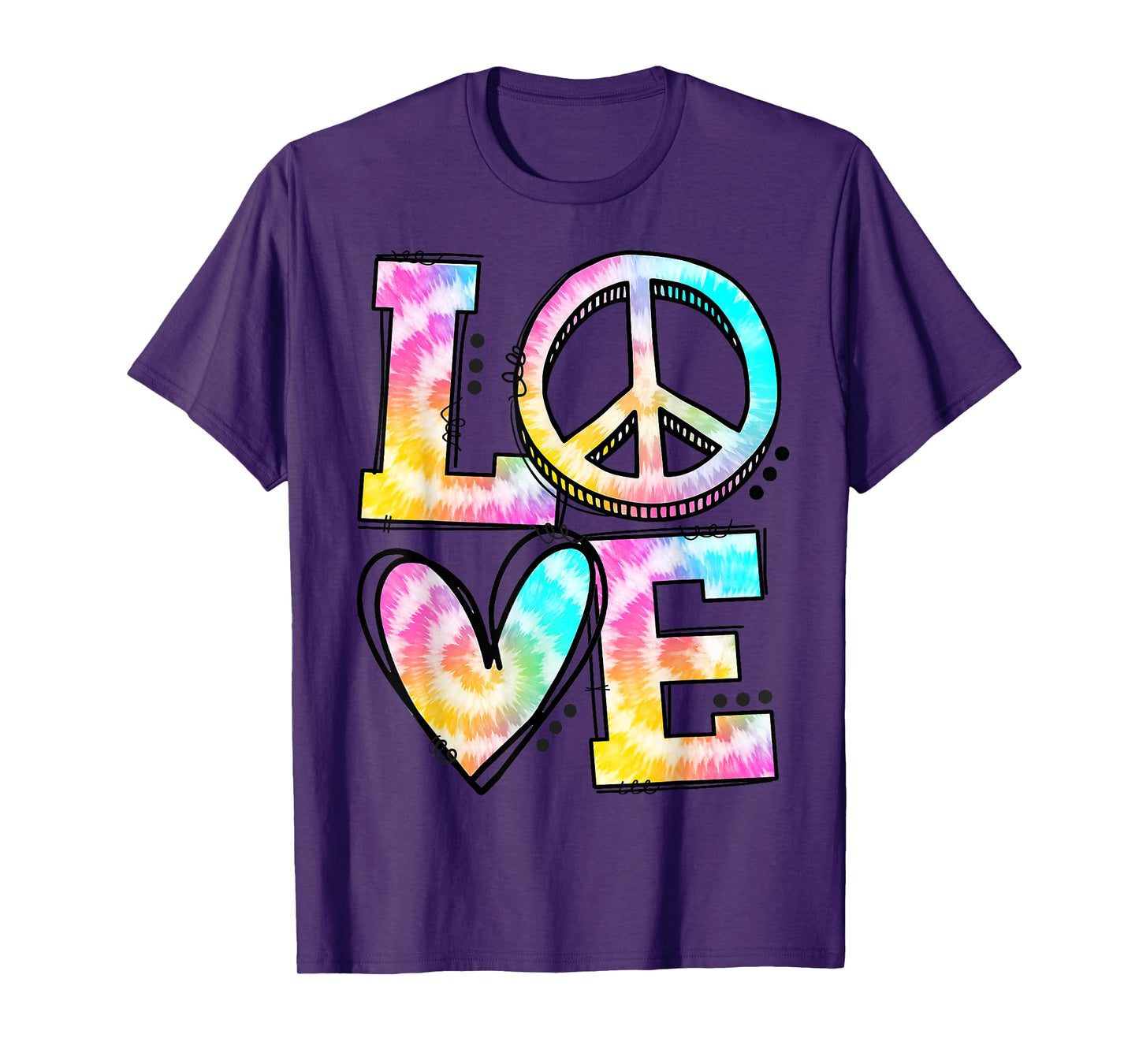 Retro Tie Dye Love Peace Sign Heart 60s 70s Hippie Costume T-Shirt