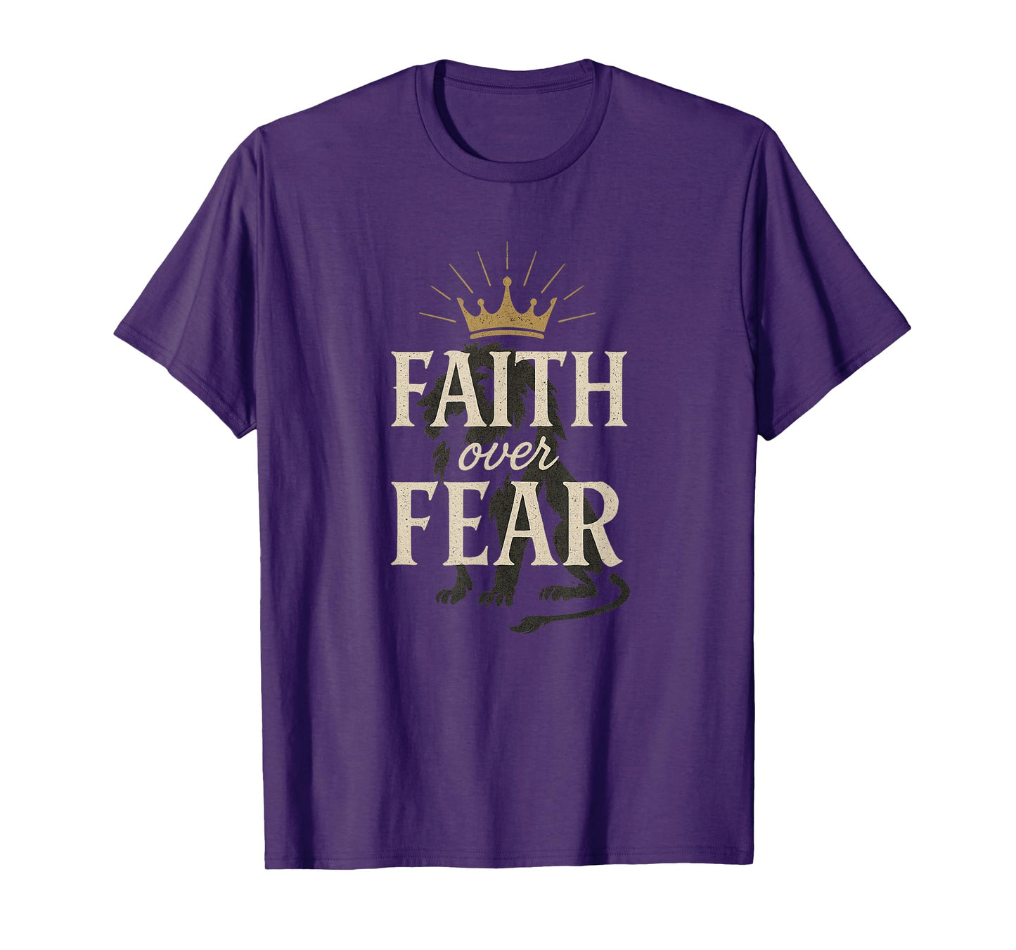 Faith Over Fear - Lion Crown | Distressed Christian Style T-Shirt