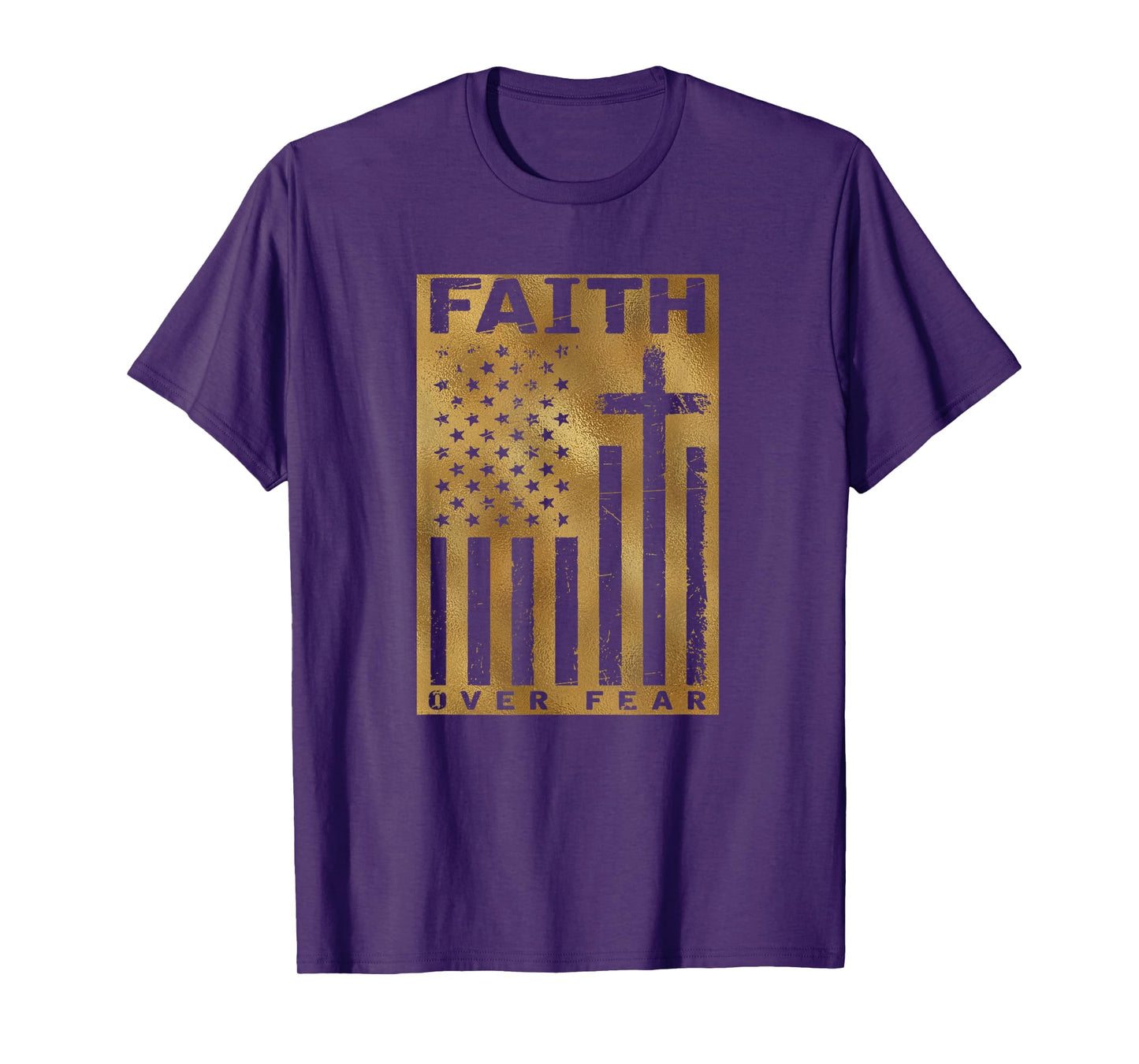 Christian USA Flag American Christ Faith Over Fear Cross T-Shirt