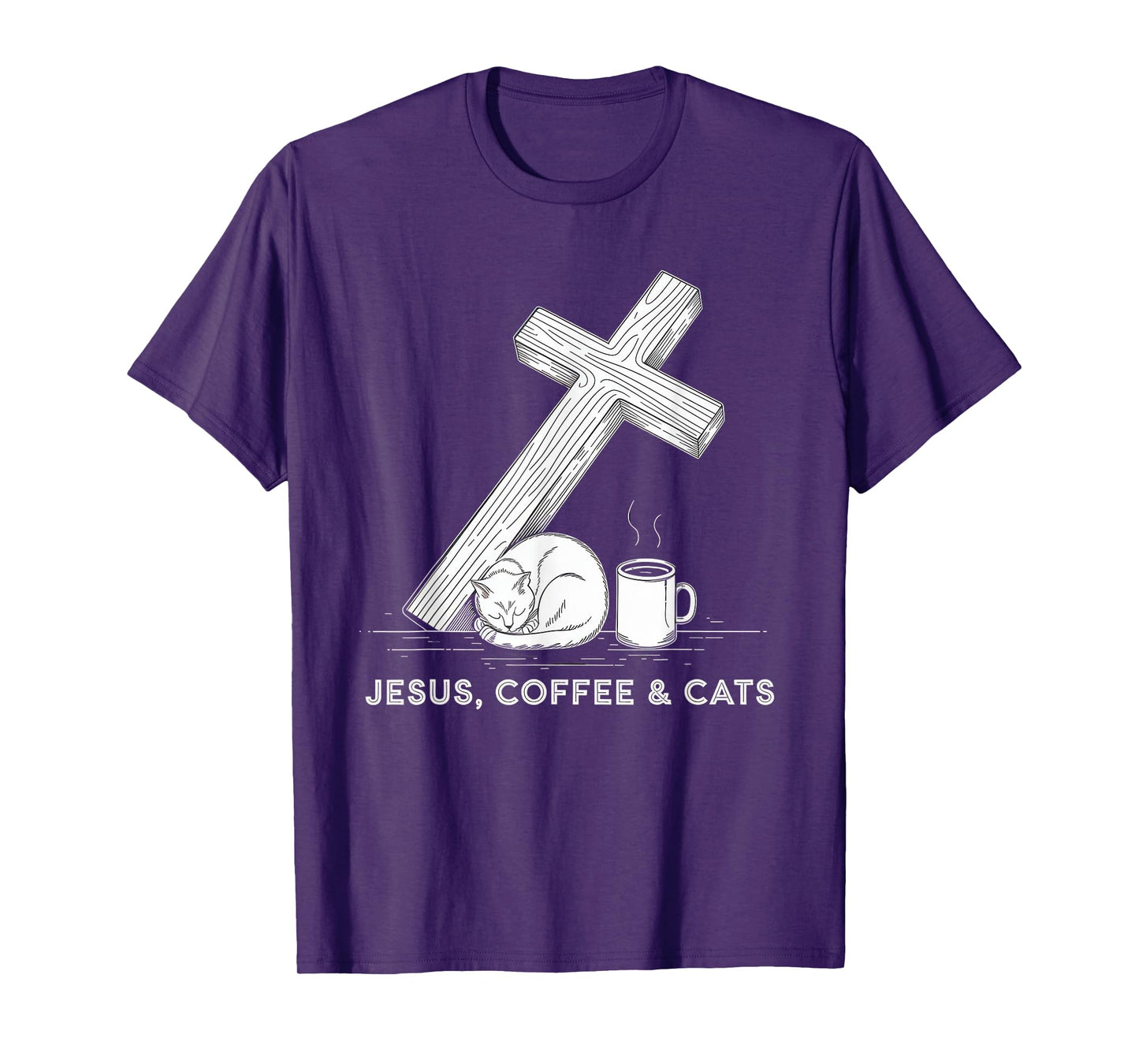 Jesus Coffee Cats Funny Cute Design Jesus Lovers Christian T-Shirt